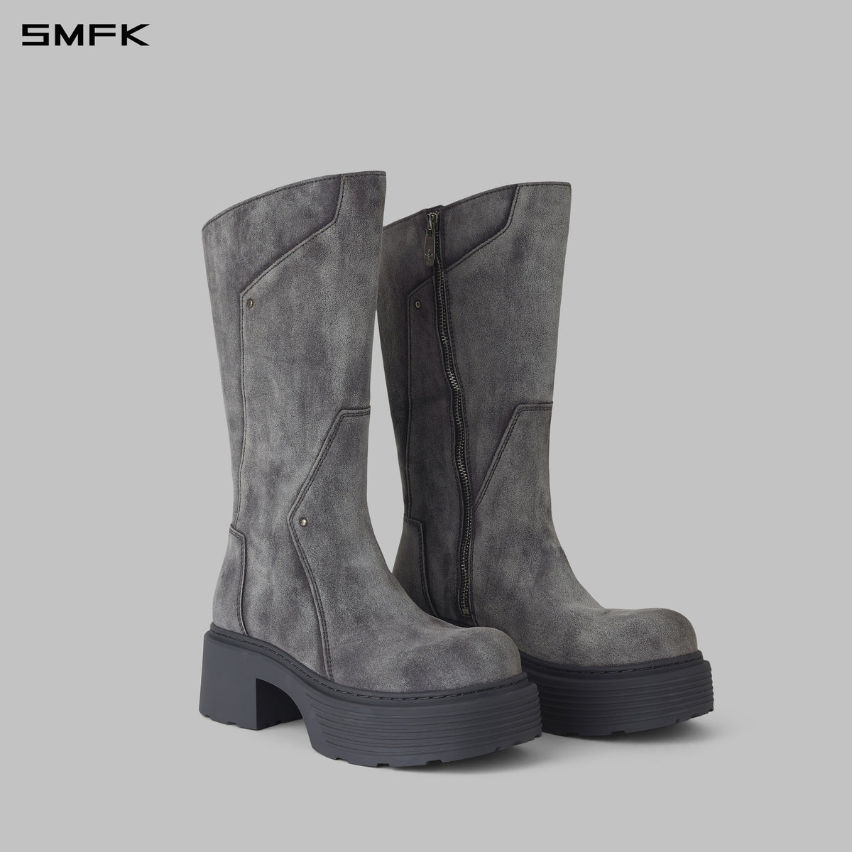 CORE LEATHER  HIGH-TOP BOOTS/THICK/W DUSTY GREY