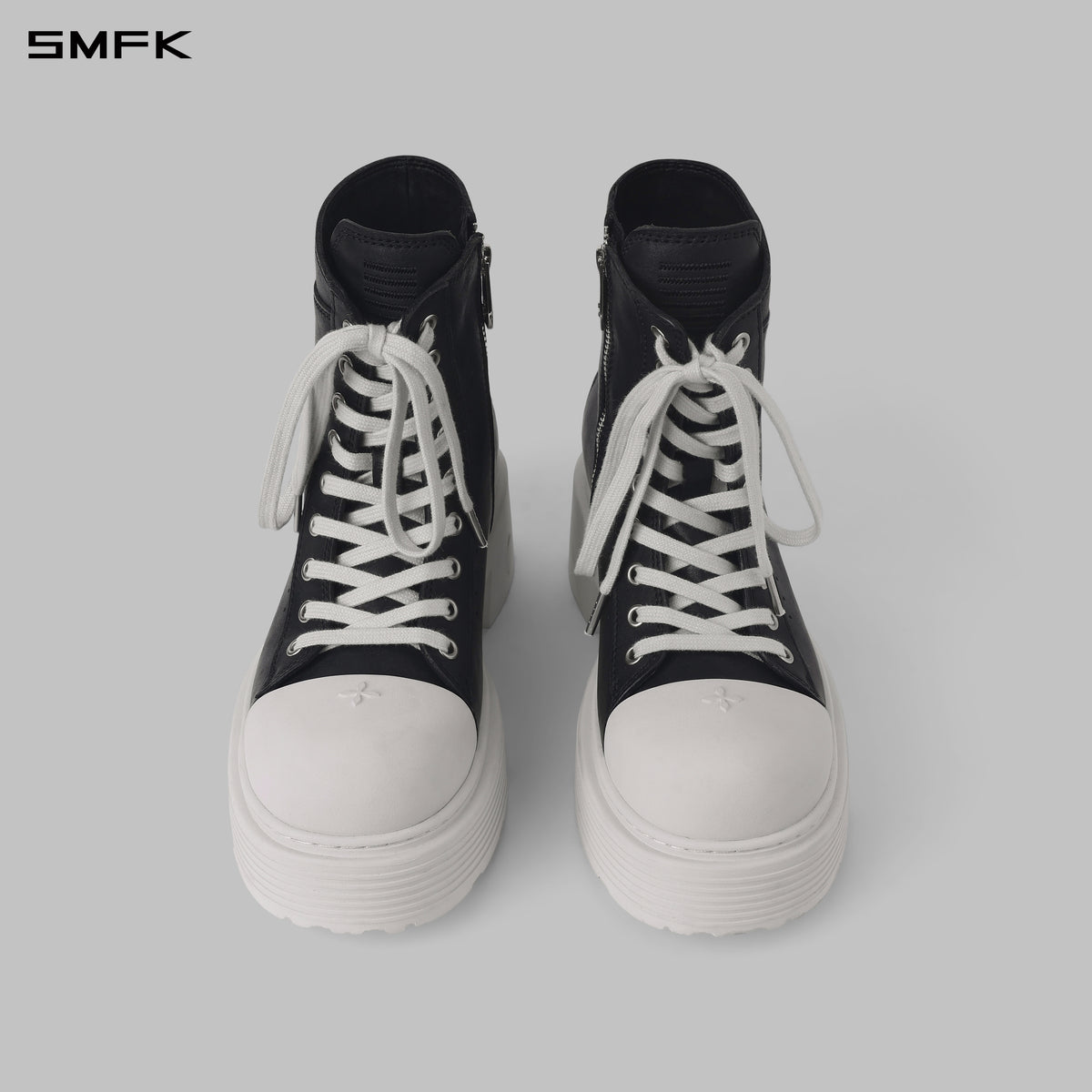 CORE LEATHER HIGH-TOP TRAINER/THICK SOLE/W BLACK WHITE