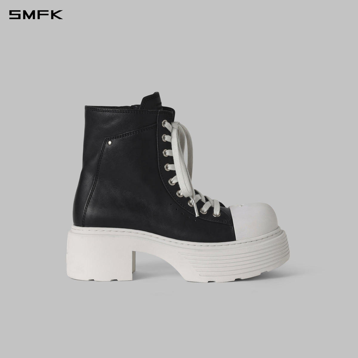CORE LEATHER HIGH-TOP TRAINER/THICK SOLE/W BLACK WHITE