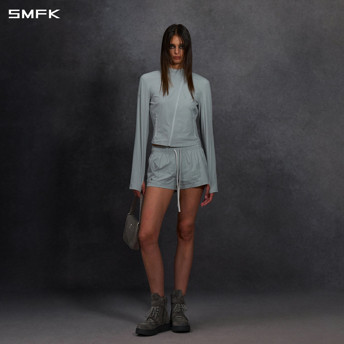 FOCUS OD SLIM ASYMMETRI-ZIP JACKET/66Nylon GLACIER GREY