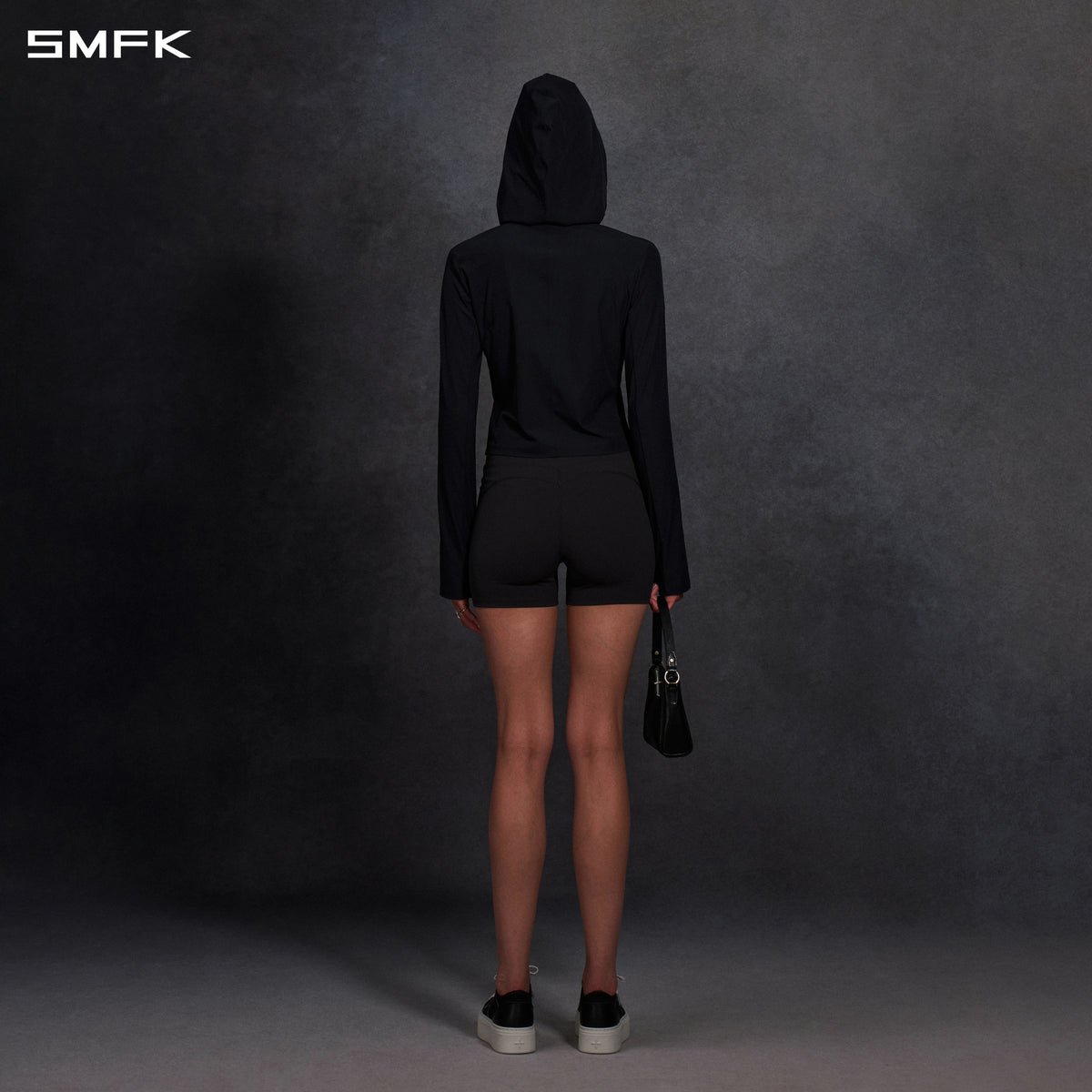 FOCUS OD SLIM ASYMMETRI-ZIP HOODIE/66 Nylon WILD BLACK