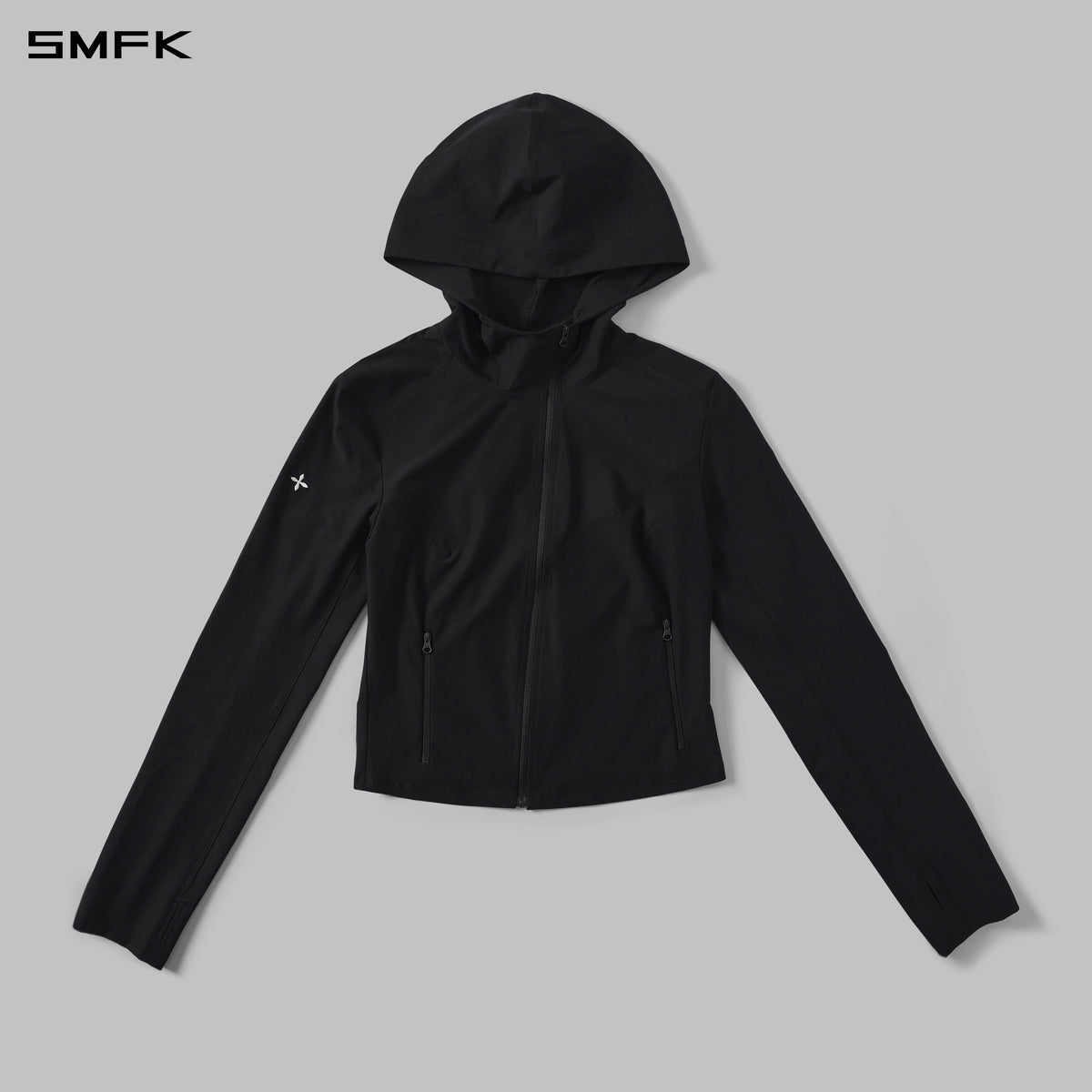 FOCUS OD SLIM ASYMMETRI-ZIP HOODIE/66 Nylon WILD BLACK