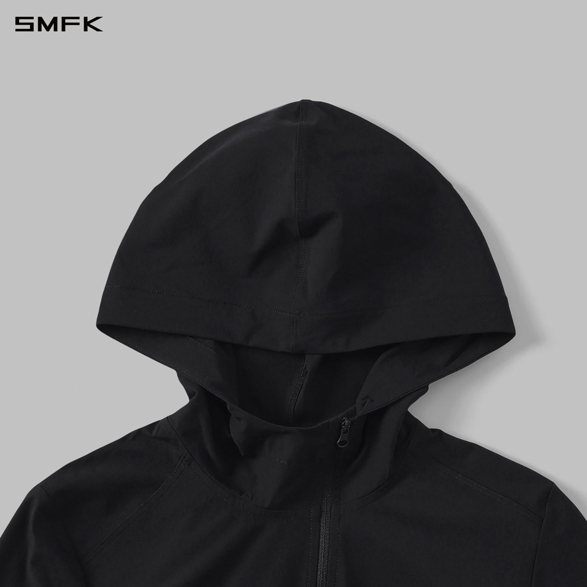 FOCUS OD SLIM ASYMMETRI-ZIP HOODIE/66 Nylon WILD BLACK