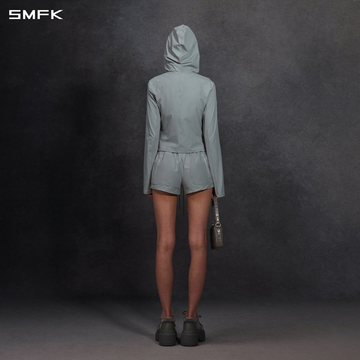 FOCUS OD SLIM ASYMMETRI-ZIP HOODIE/66 Nylon GLACIER GREY