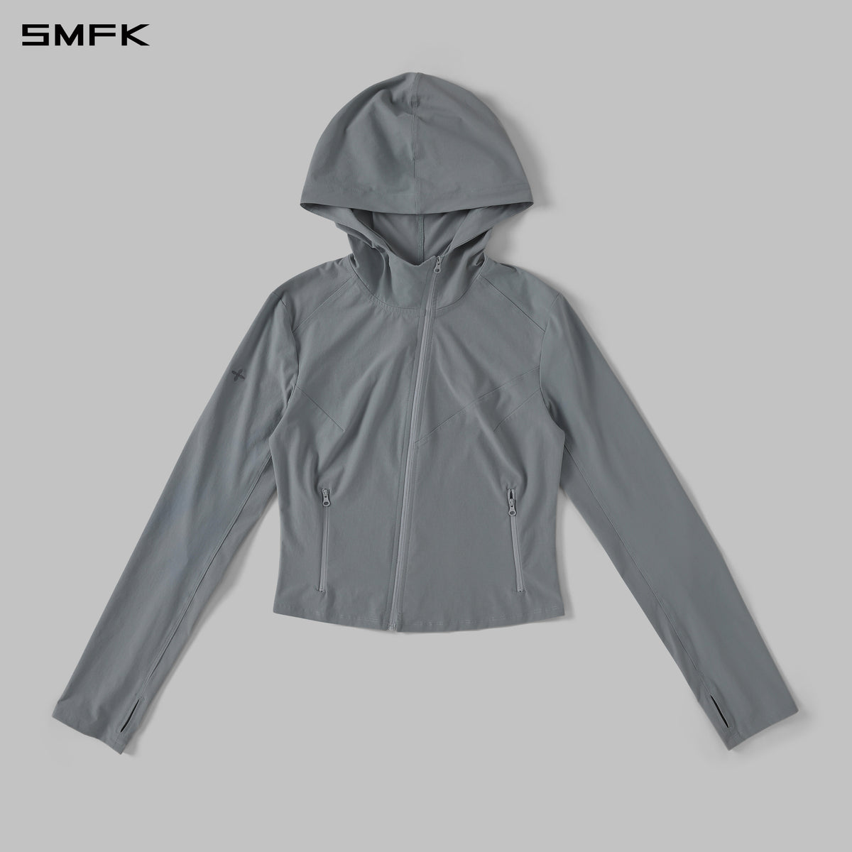 FOCUS OD SLIM ASYMMETRI-ZIP HOODIE/66 Nylon GLACIER GREY