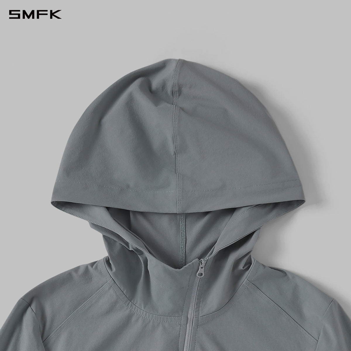 FOCUS OD SLIM ASYMMETRI-ZIP HOODIE/66 Nylon GLACIER GREY