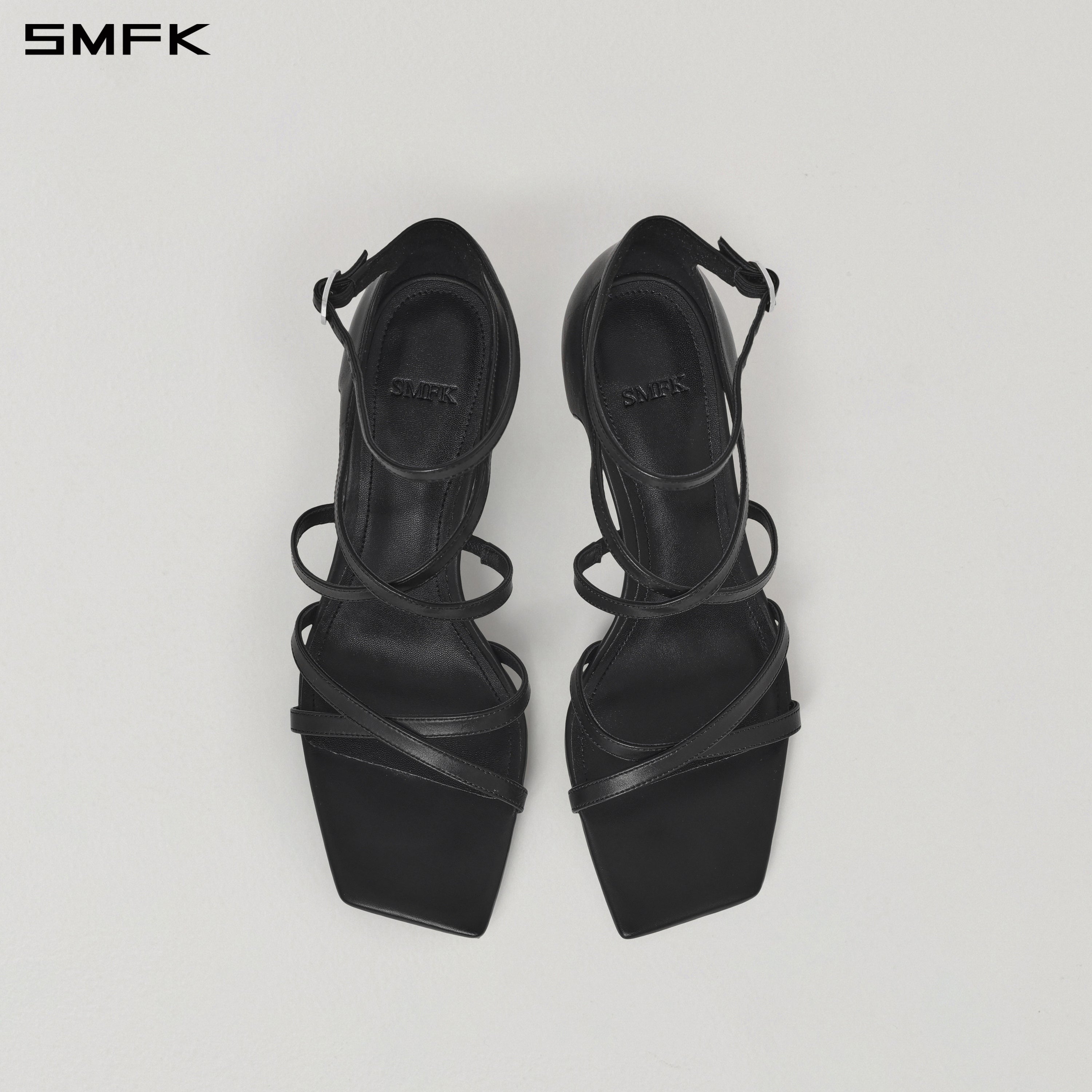 MIRAGE CROSS LEATHER SANDAL/8cm WILD BLACK