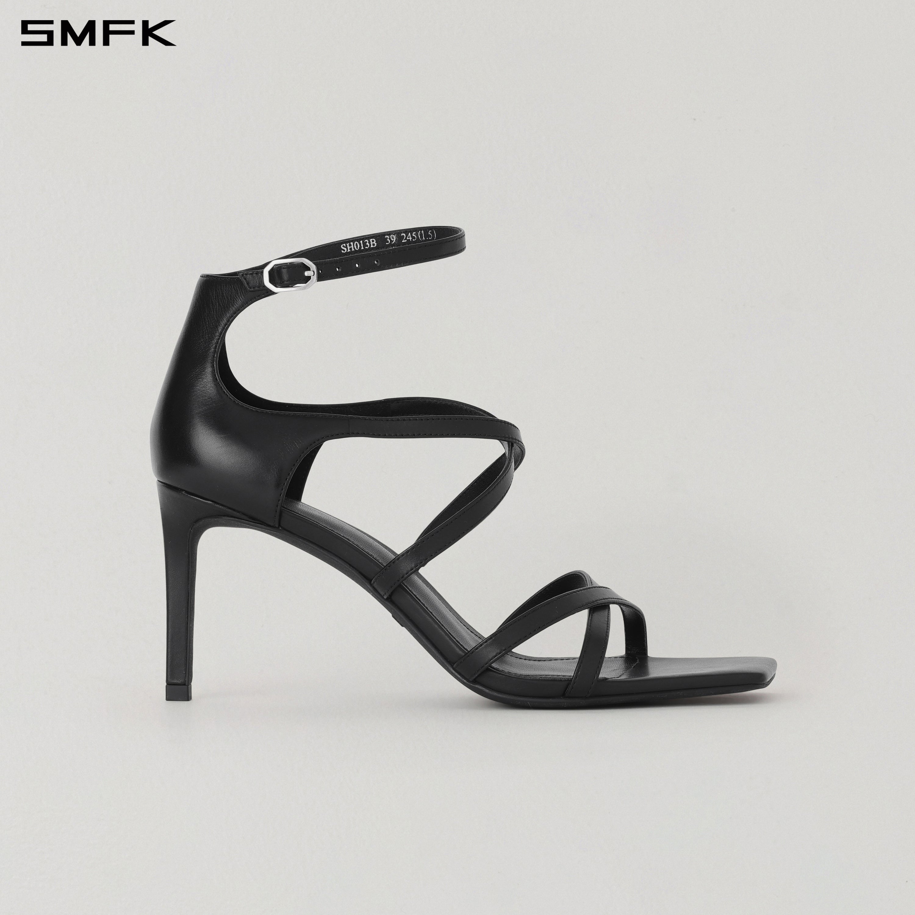 MIRAGE CROSS LEATHER SANDAL/8cm WILD BLACK