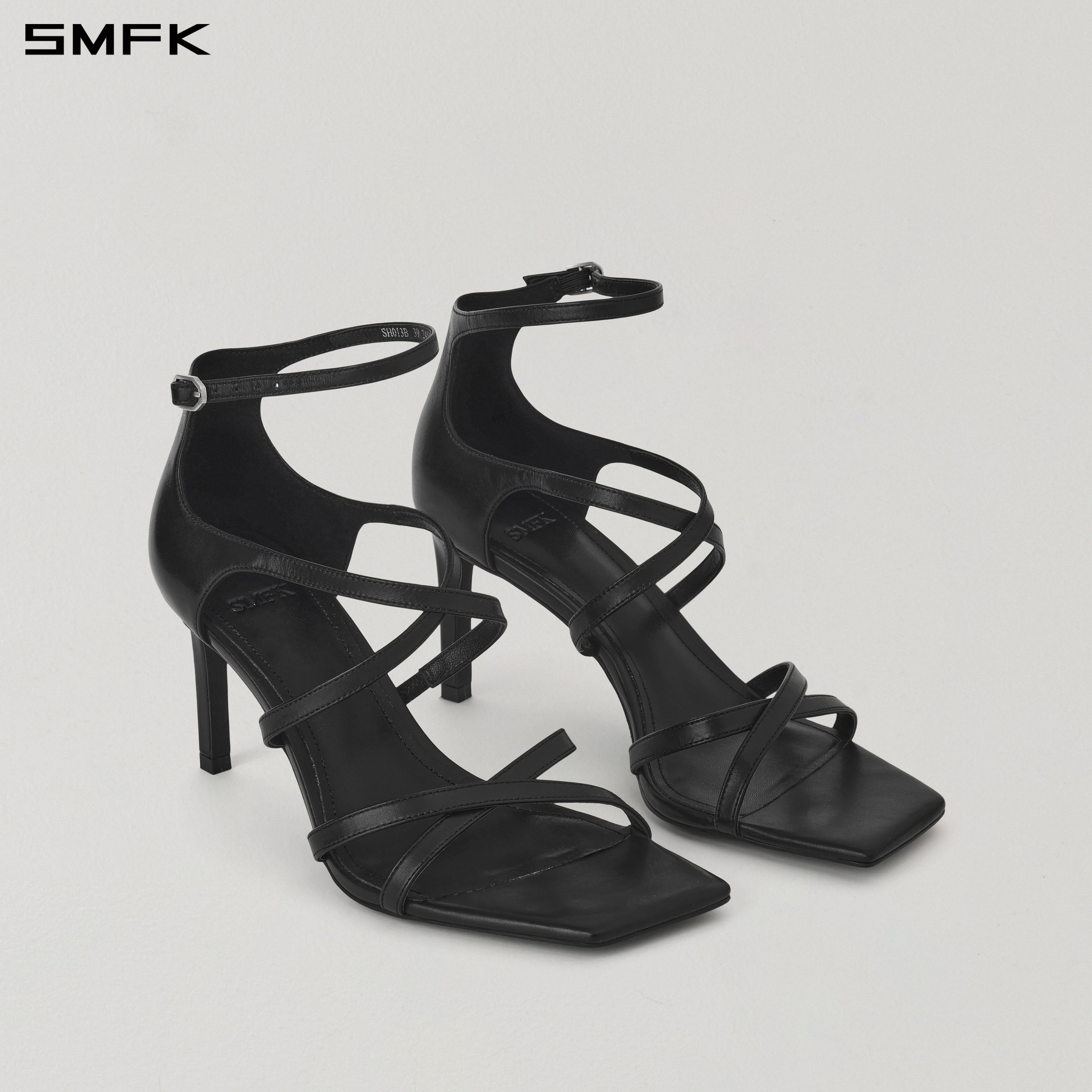 MIRAGE CROSS LEATHER SANDAL/8cm WILD BLACK