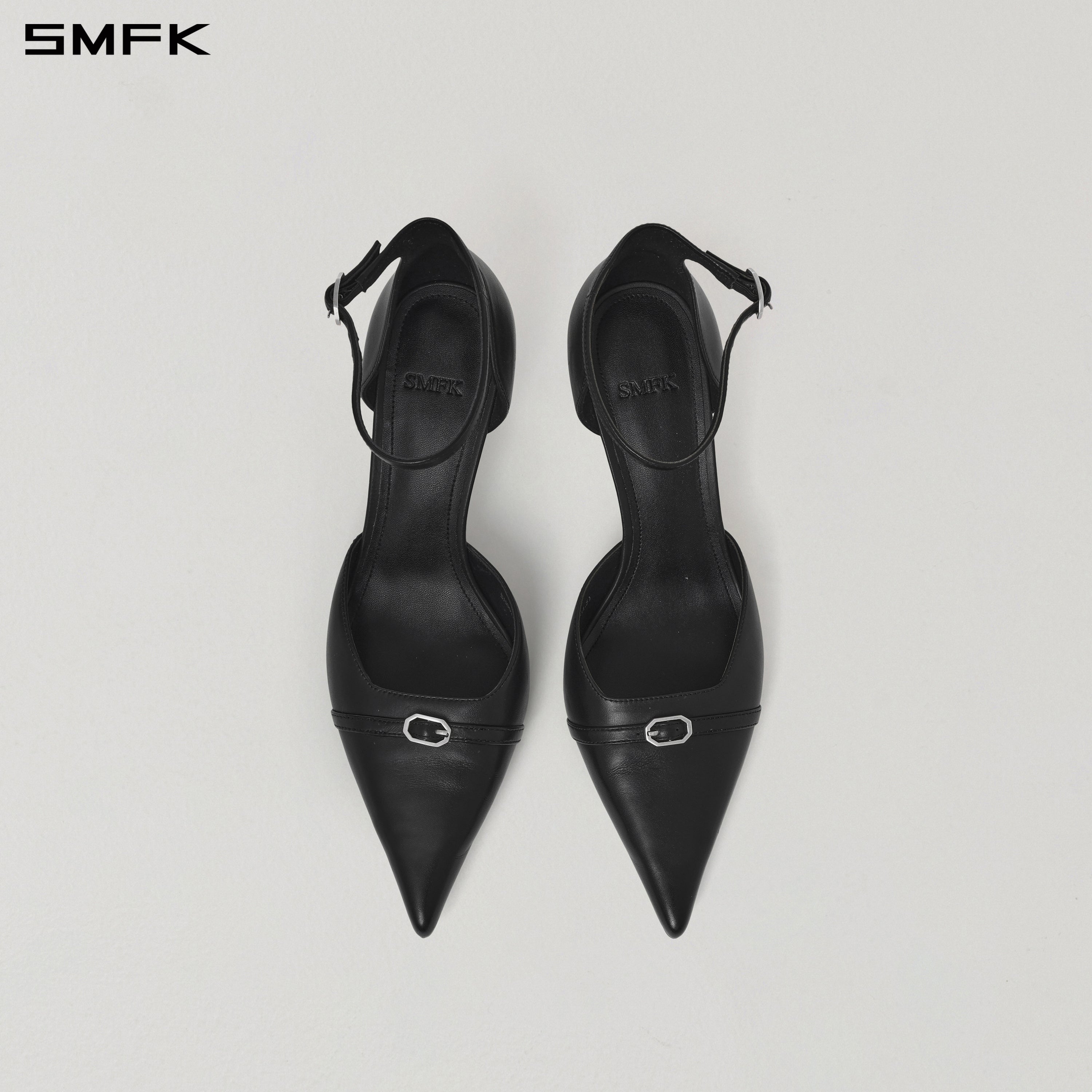 WINDOW BUCKLE HIGH HEELS/LEATHER-8cm WILD BLACK