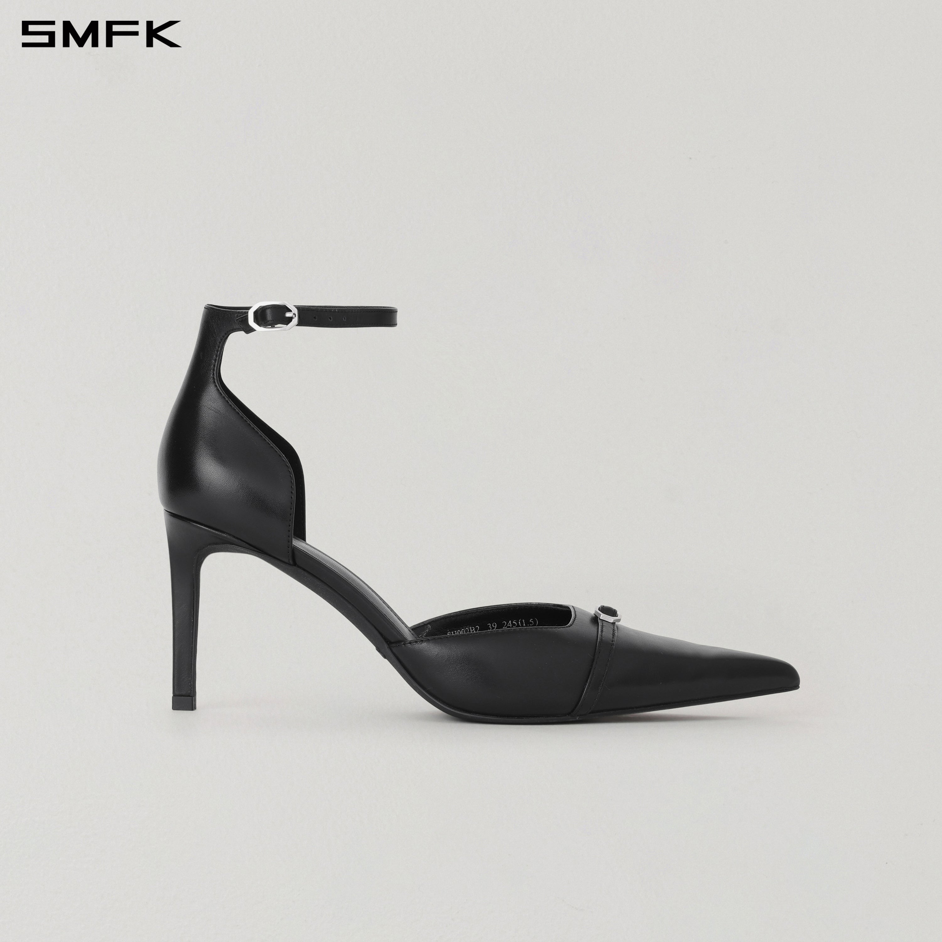 WINDOW BUCKLE HIGH HEELS/LEATHER-8cm WILD BLACK