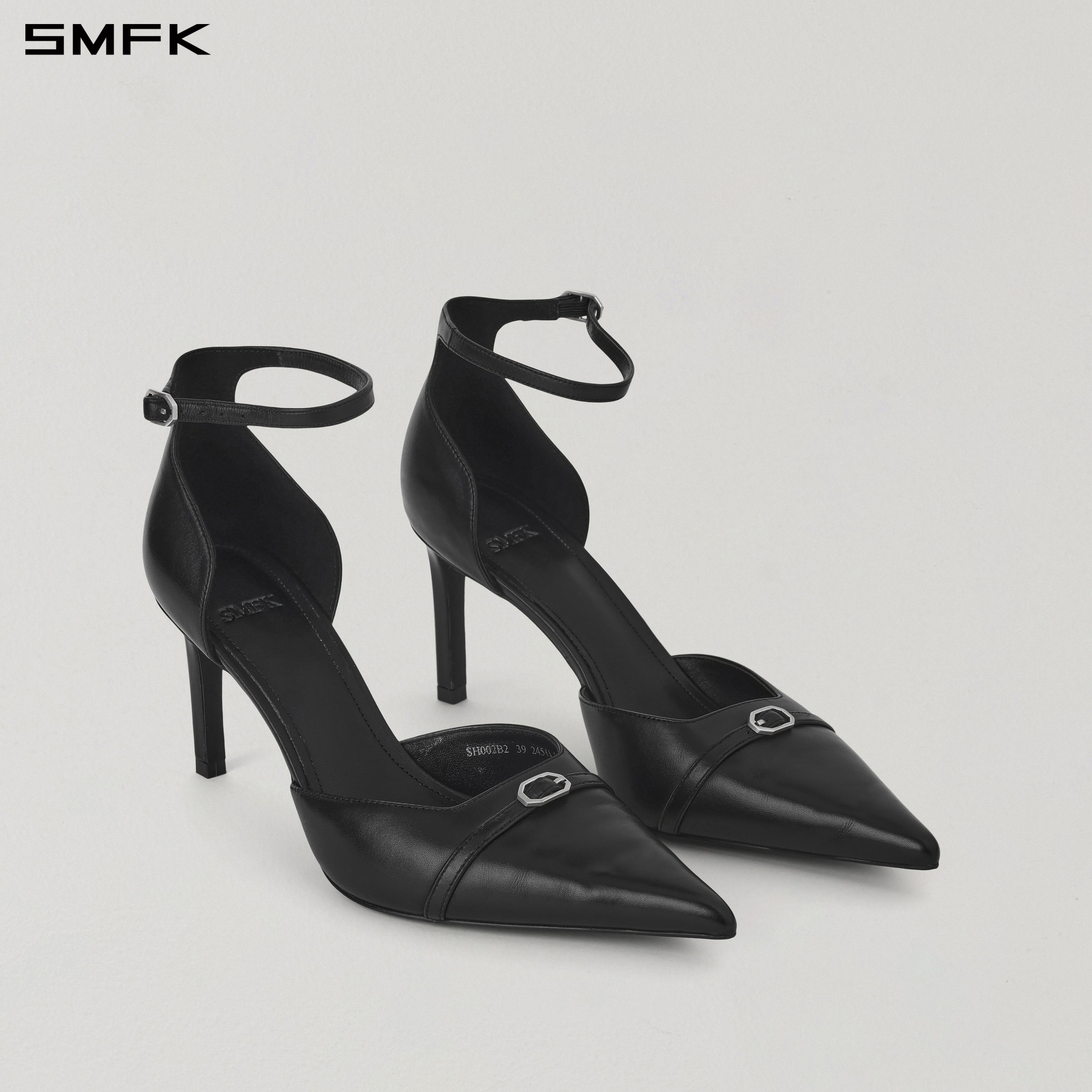 WINDOW BUCKLE HIGH HEELS/LEATHER-8cm WILD BLACK