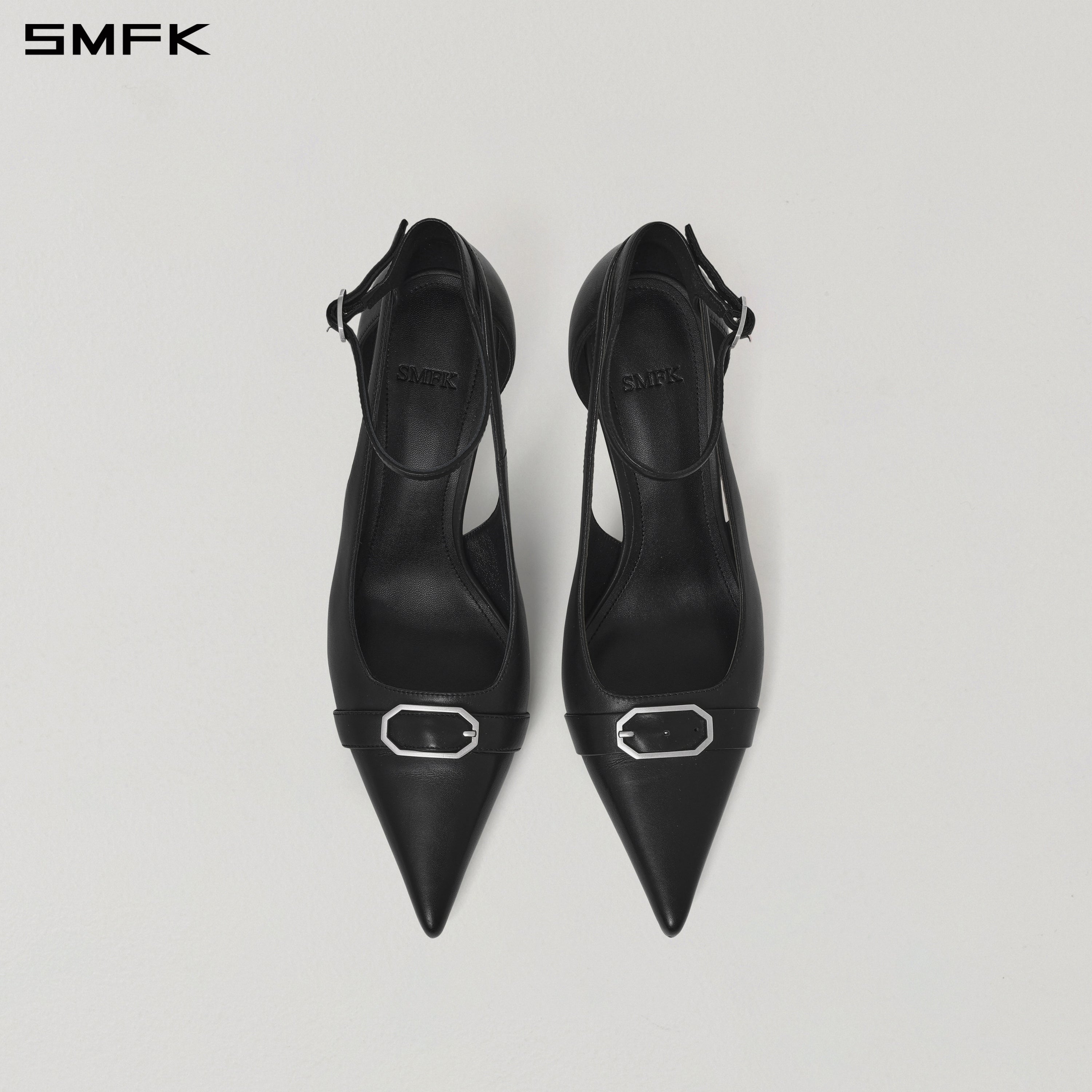 WINDOW BUCKLE DANCE HEELS/LEATHER-8cm WILD BLACK