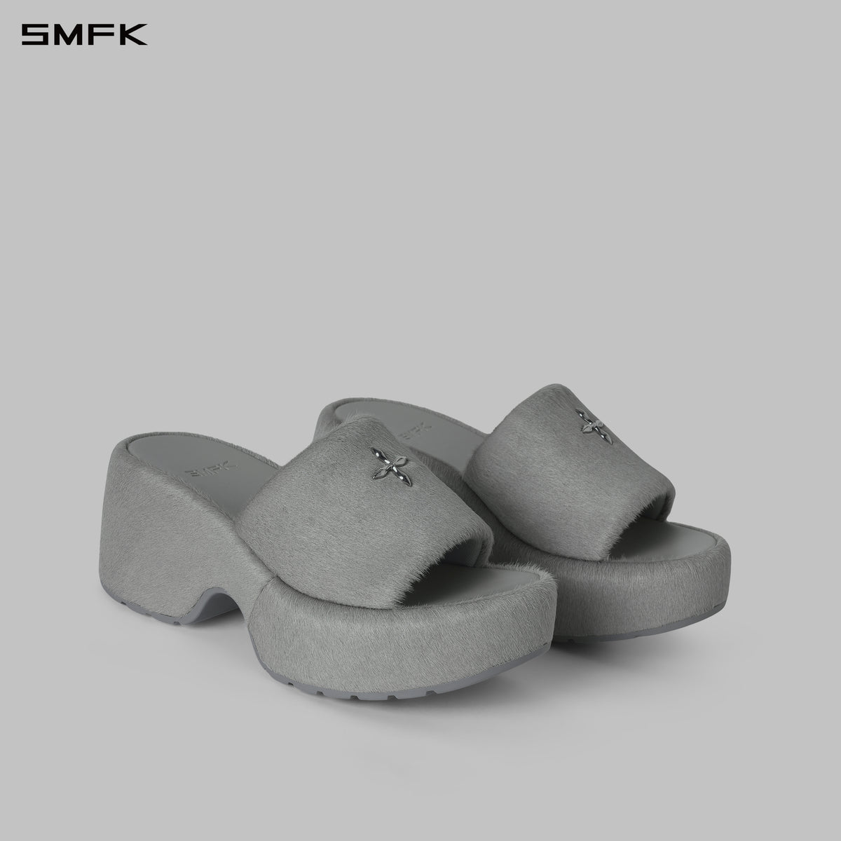 PRISM WORLD LEATHER HEELED SLIDES GLACIER GREY