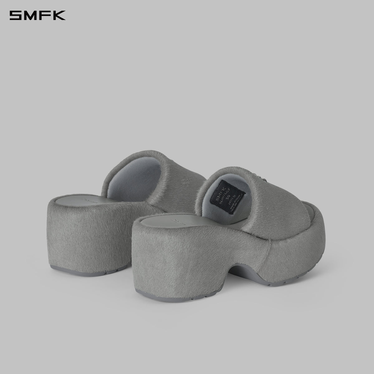 PRISM WORLD LEATHER HEELED SLIDES GLACIER GREY