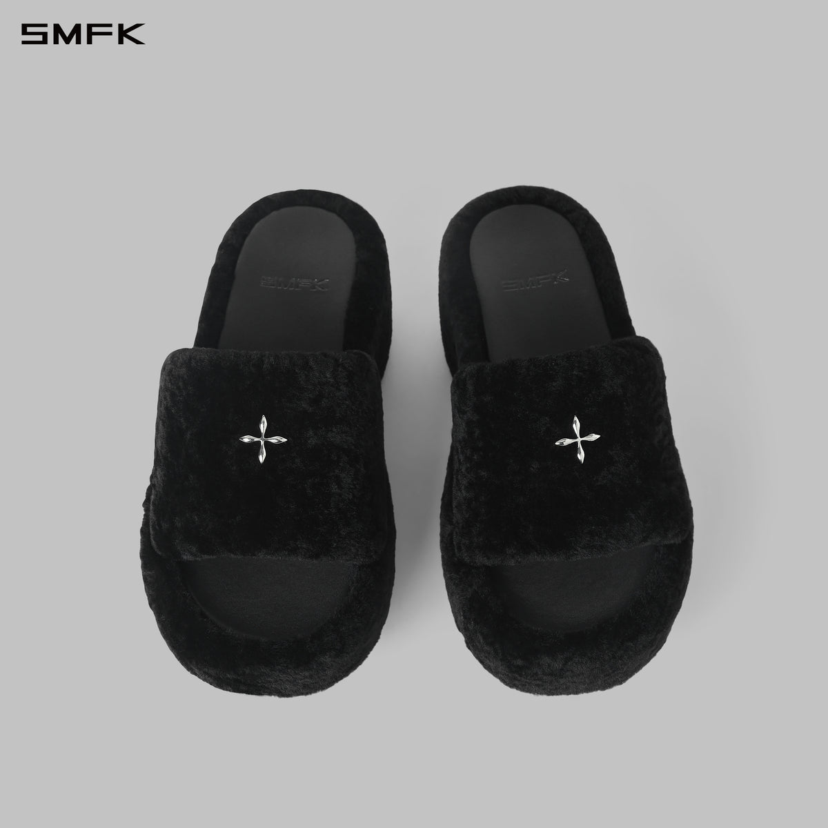 PRISM WORLD SHEARLING HEELED SLIDES WILD BLACK