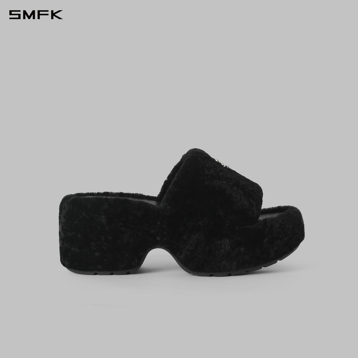 PRISM WORLD SHEARLING HEELED SLIDES WILD BLACK