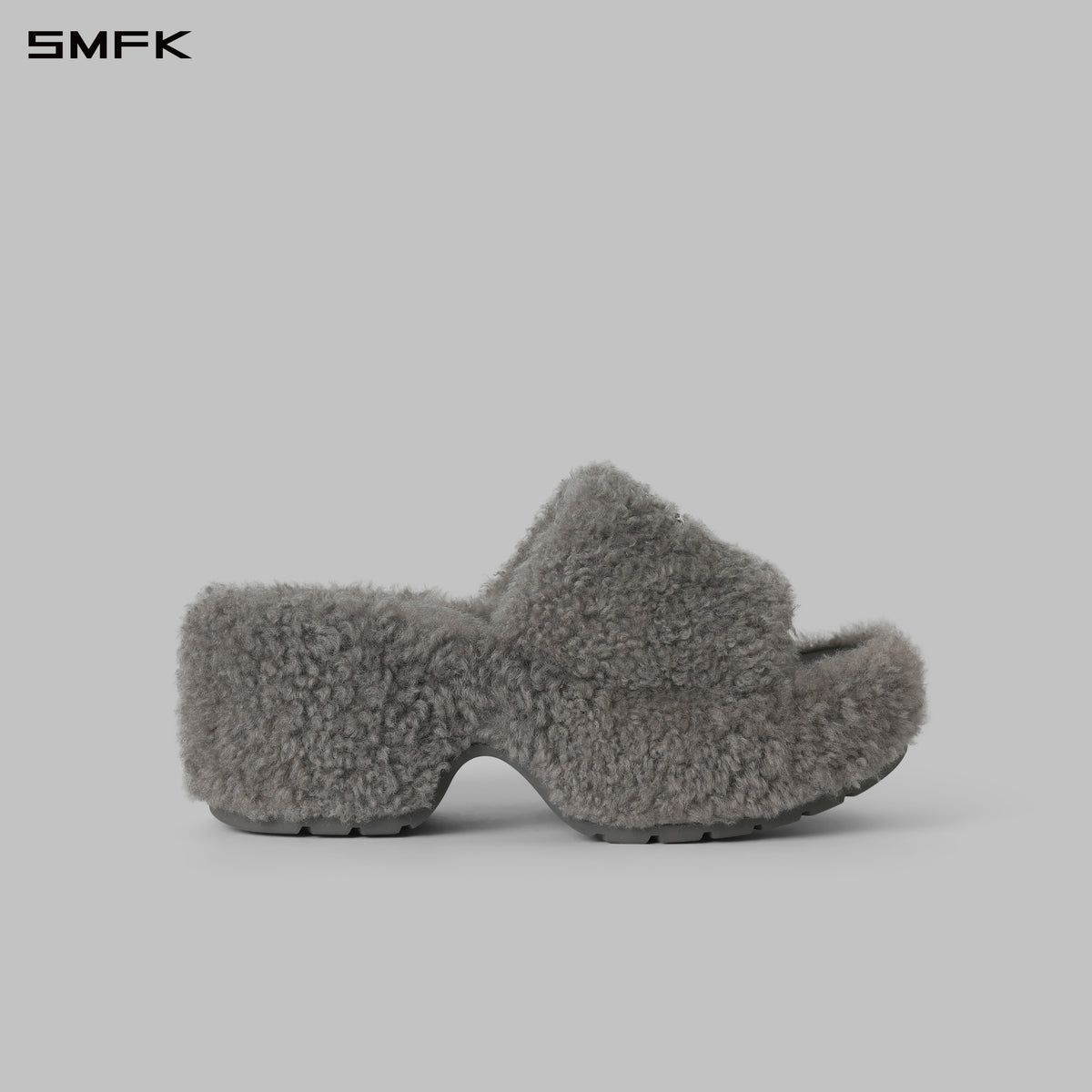 PRISM WORLD SHEARLING HEELED SLIDES GLACIER GREY