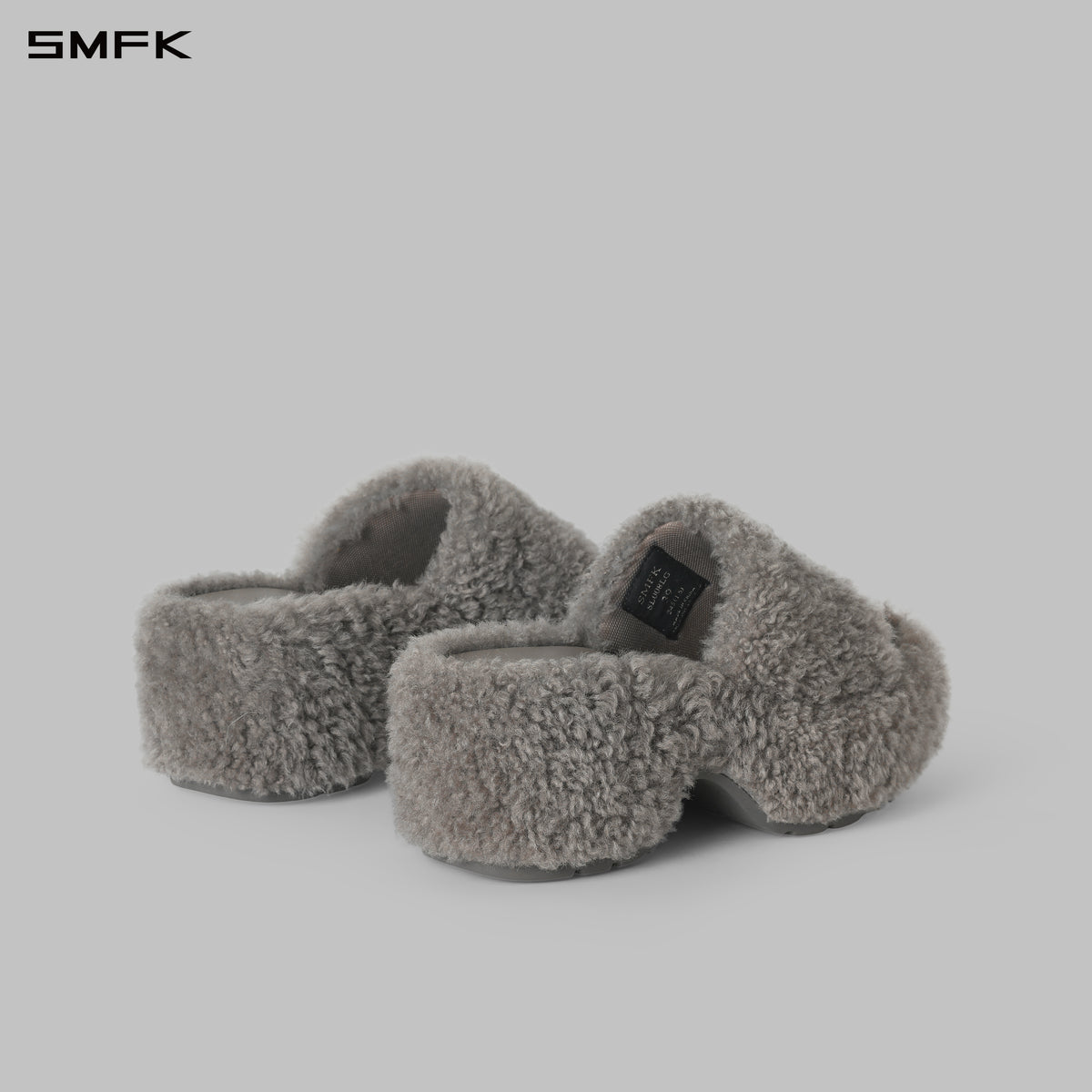PRISM WORLD SHEARLING HEELED SLIDES GLACIER GREY