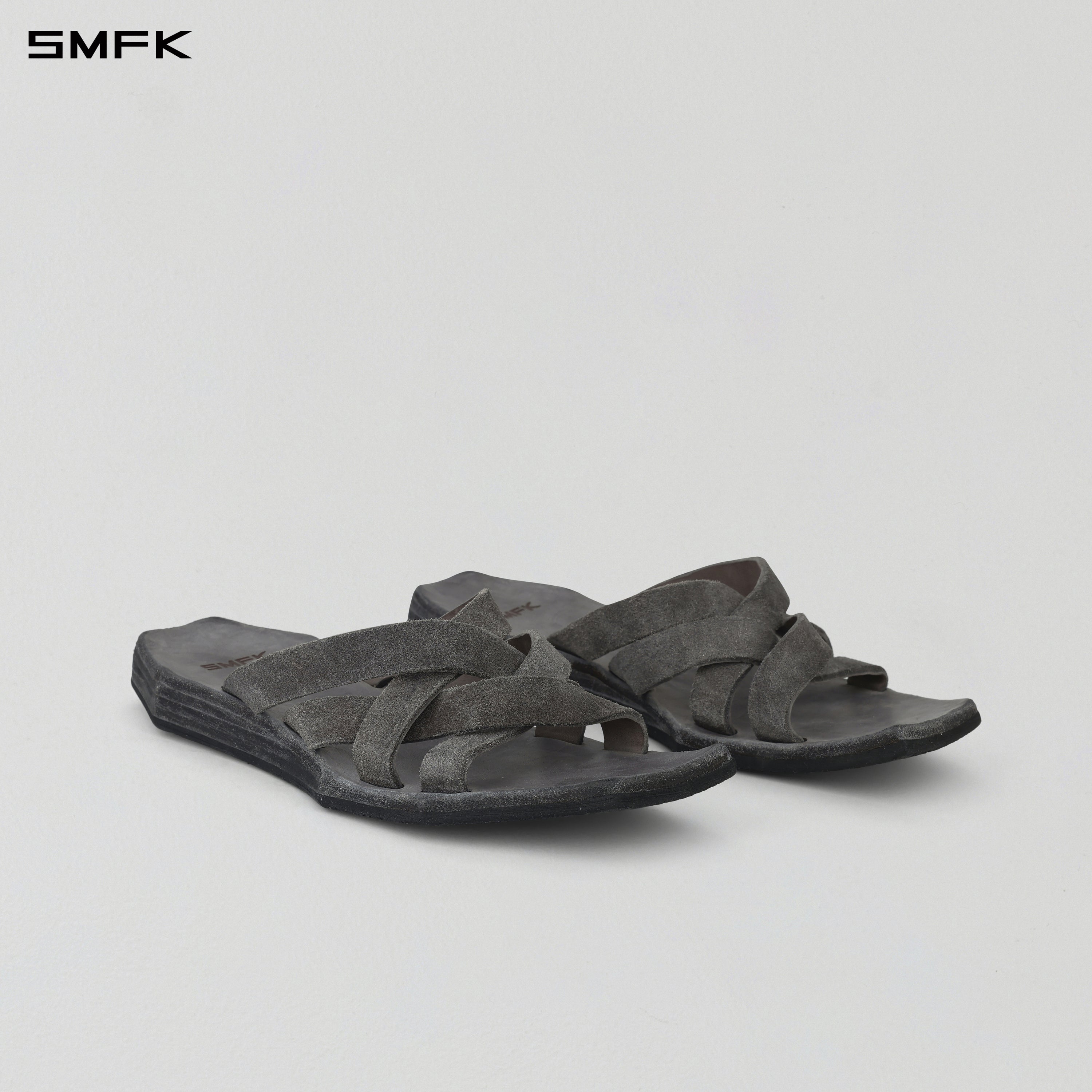 PRISM CLASSIC HANDCRAFTED LEATHER SLIDES/HORSEHIDE/W GLACIER GREY
