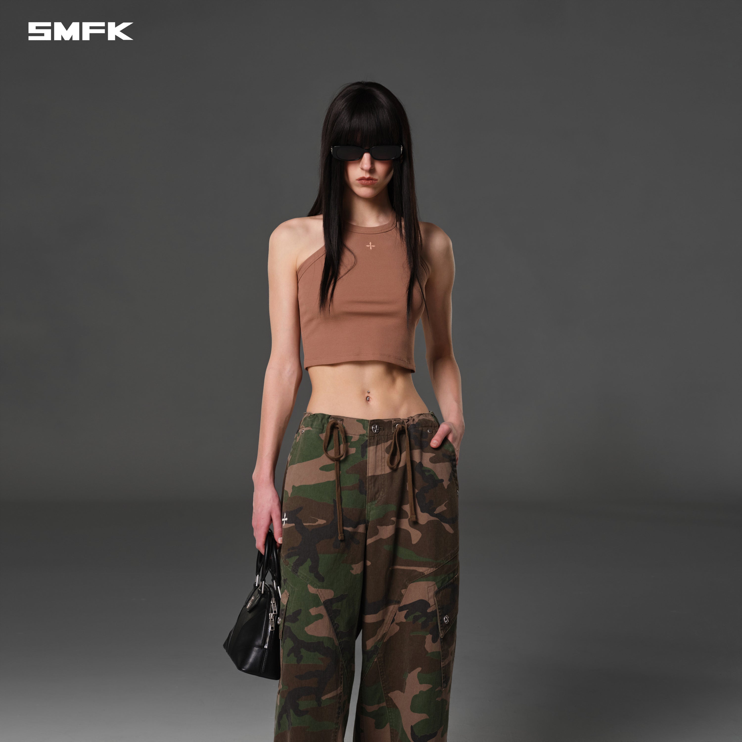 POISE ROUND-NECK TANK/COTTON WILD BROWN