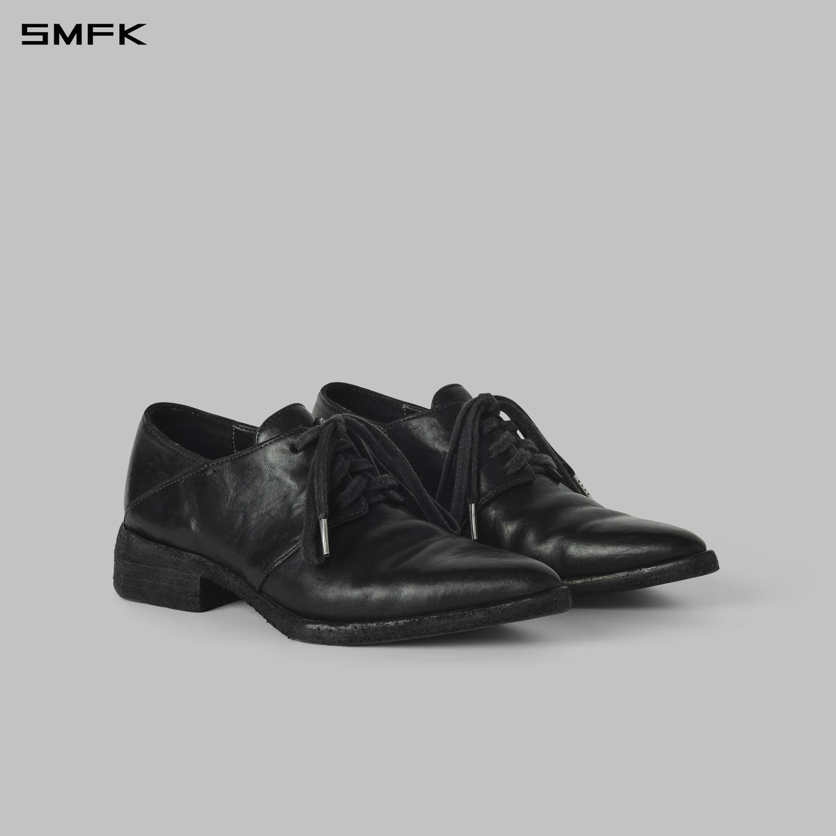SCULPTED HANDCRAFTED SHARP DERBY SHOES/LEATHER/W WILD BLACK