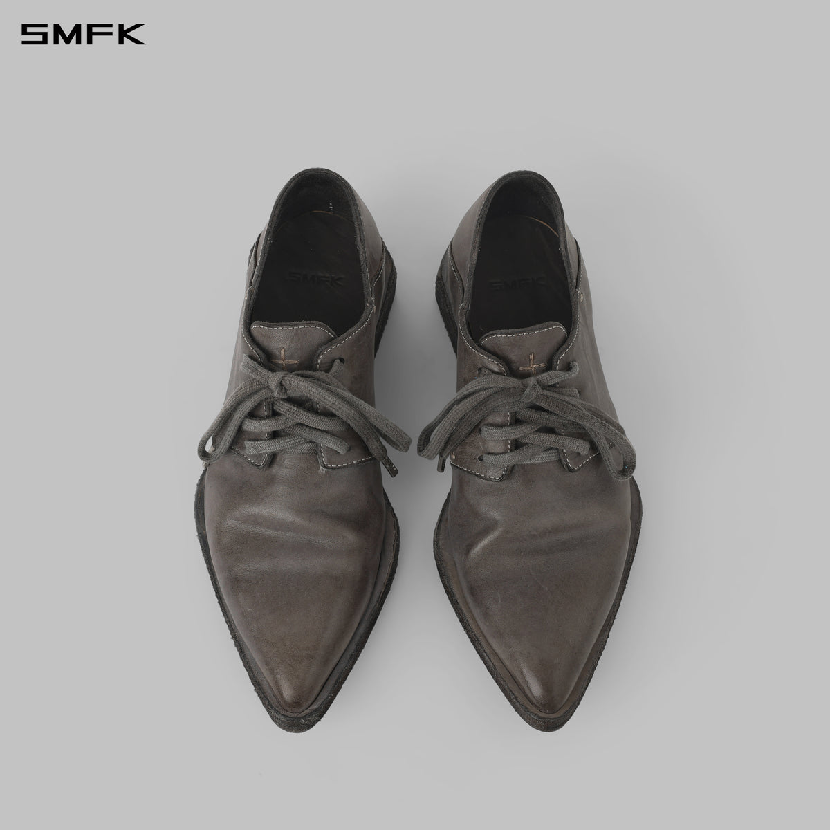 SCULPTED HANDCRAFTED SHARP DERBY SHOES/LEATHER/W GLACIER GREY