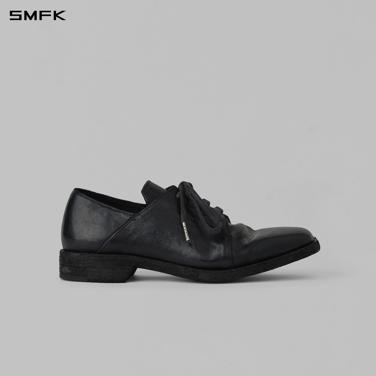 SCULPTURAL HANDCRAFTED ARTISTIC DERBY SHOES/LEATHER/W WILD BLACK