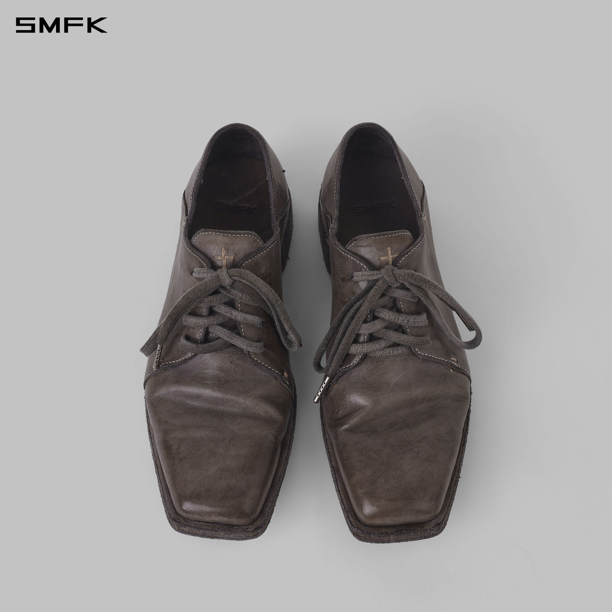 SCULPTURAL HANDCRAFTED ARTISTIC DERBY SHOES/LEATHER/W GLACIER GREY