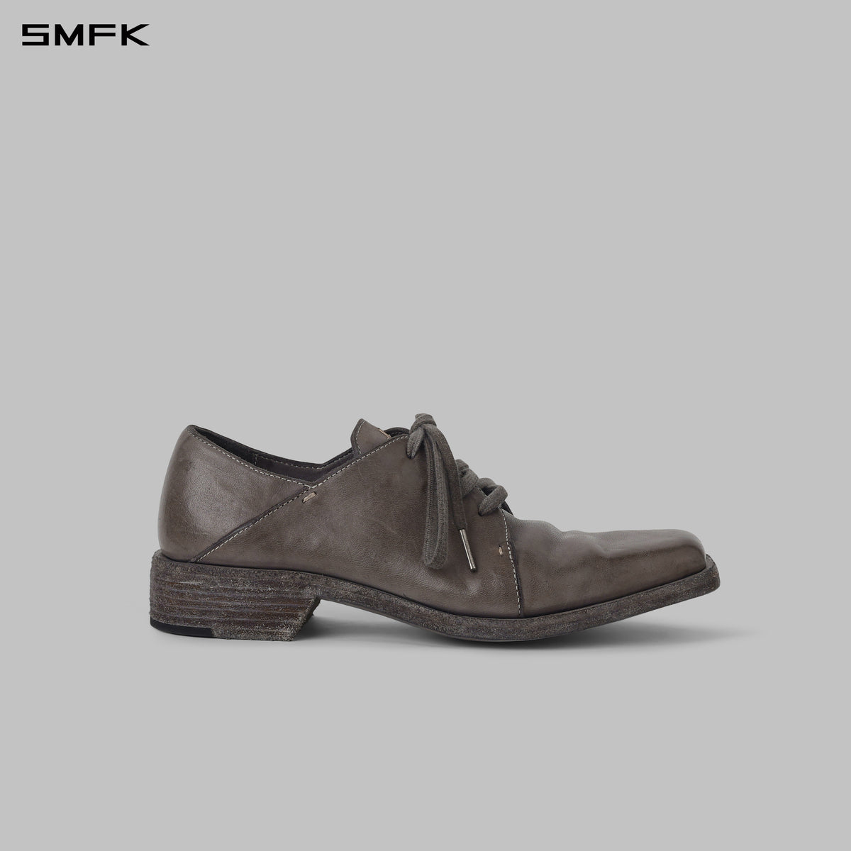 SCULPTURAL HANDCRAFTED ARTISTIC DERBY SHOES/LEATHER/W GLACIER GREY