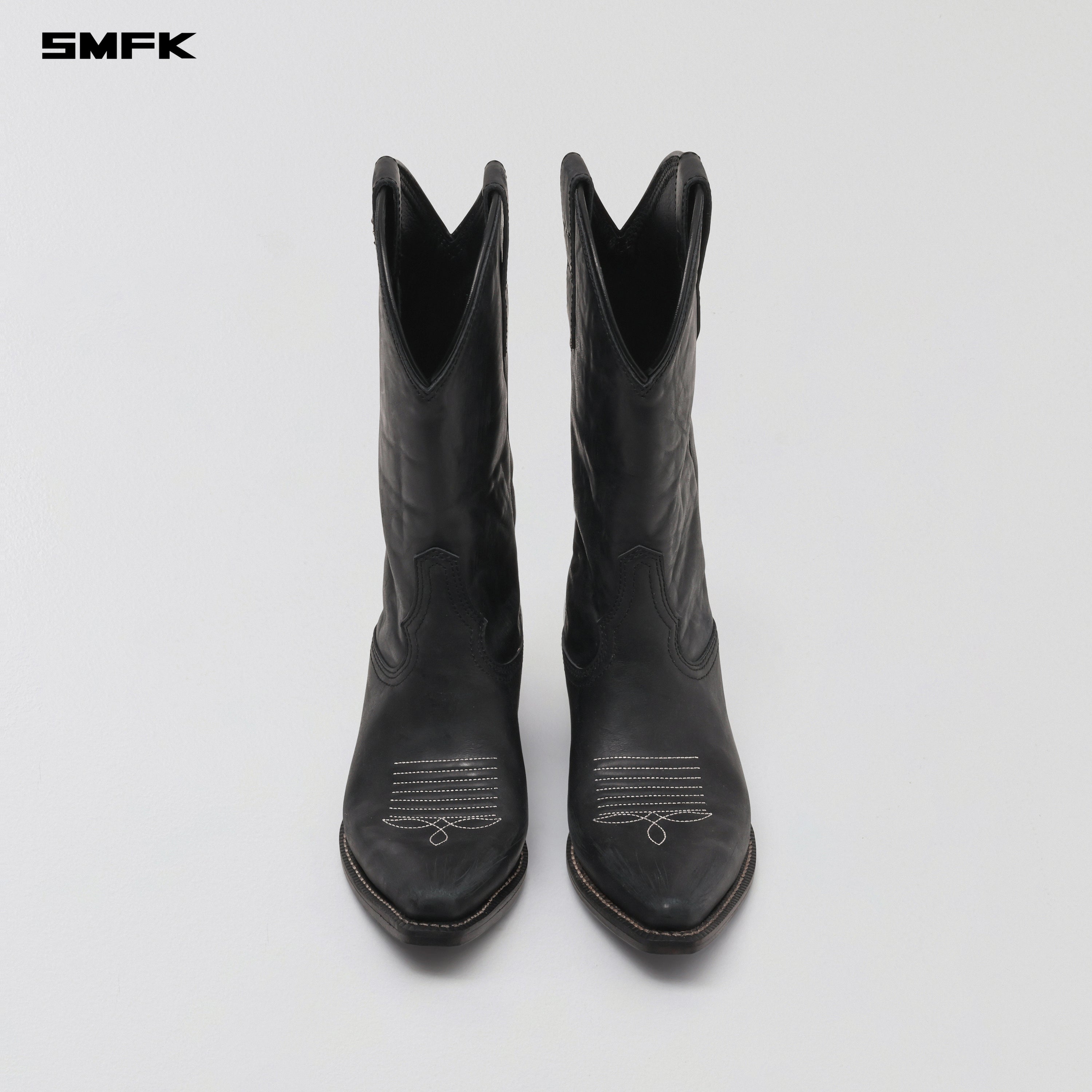 VINTAGE NOMADIC LEATHER COWBOY BOOTS/HANDMADE WILD BLACK