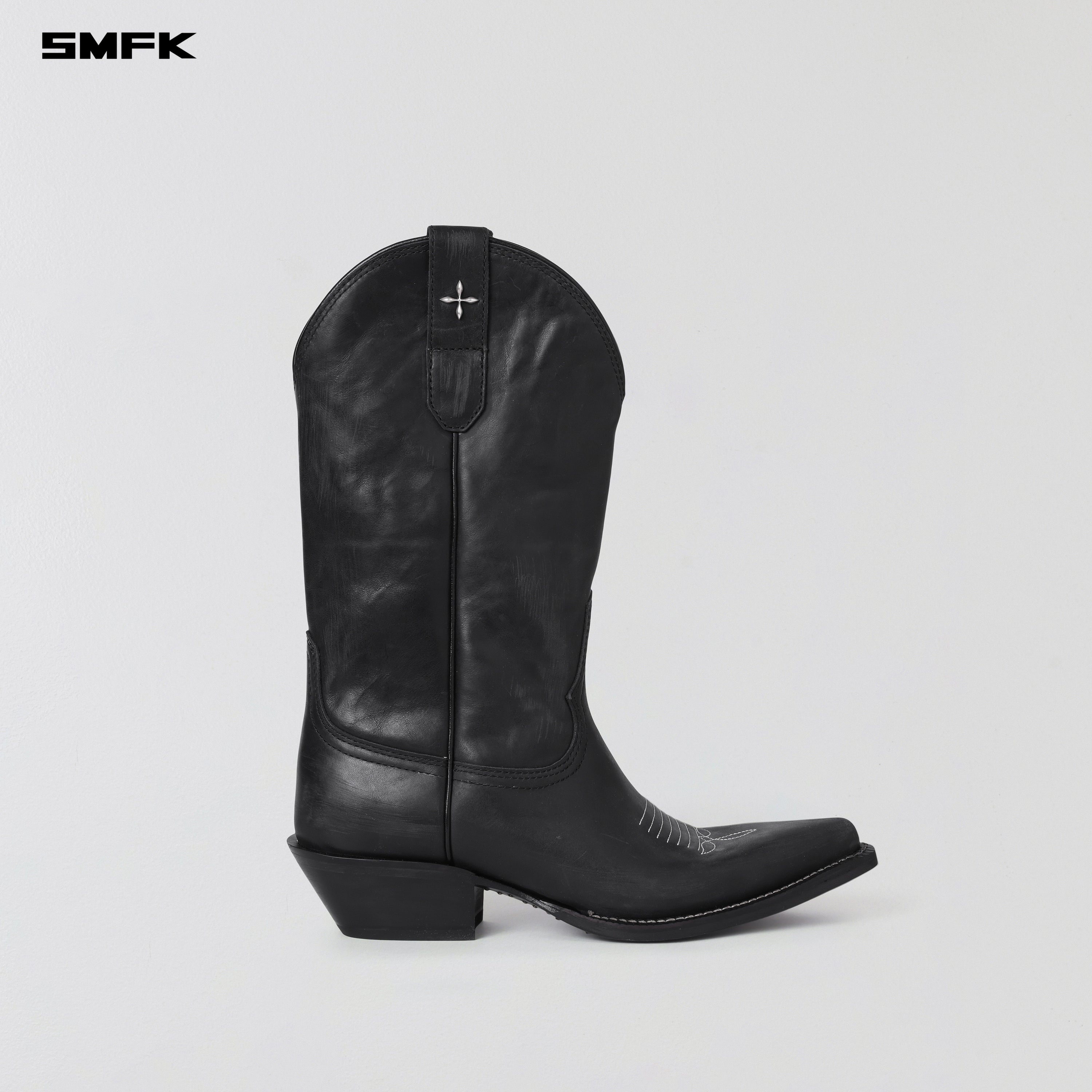VINTAGE NOMADIC LEATHER COWBOY BOOTS/HANDMADE WILD BLACK