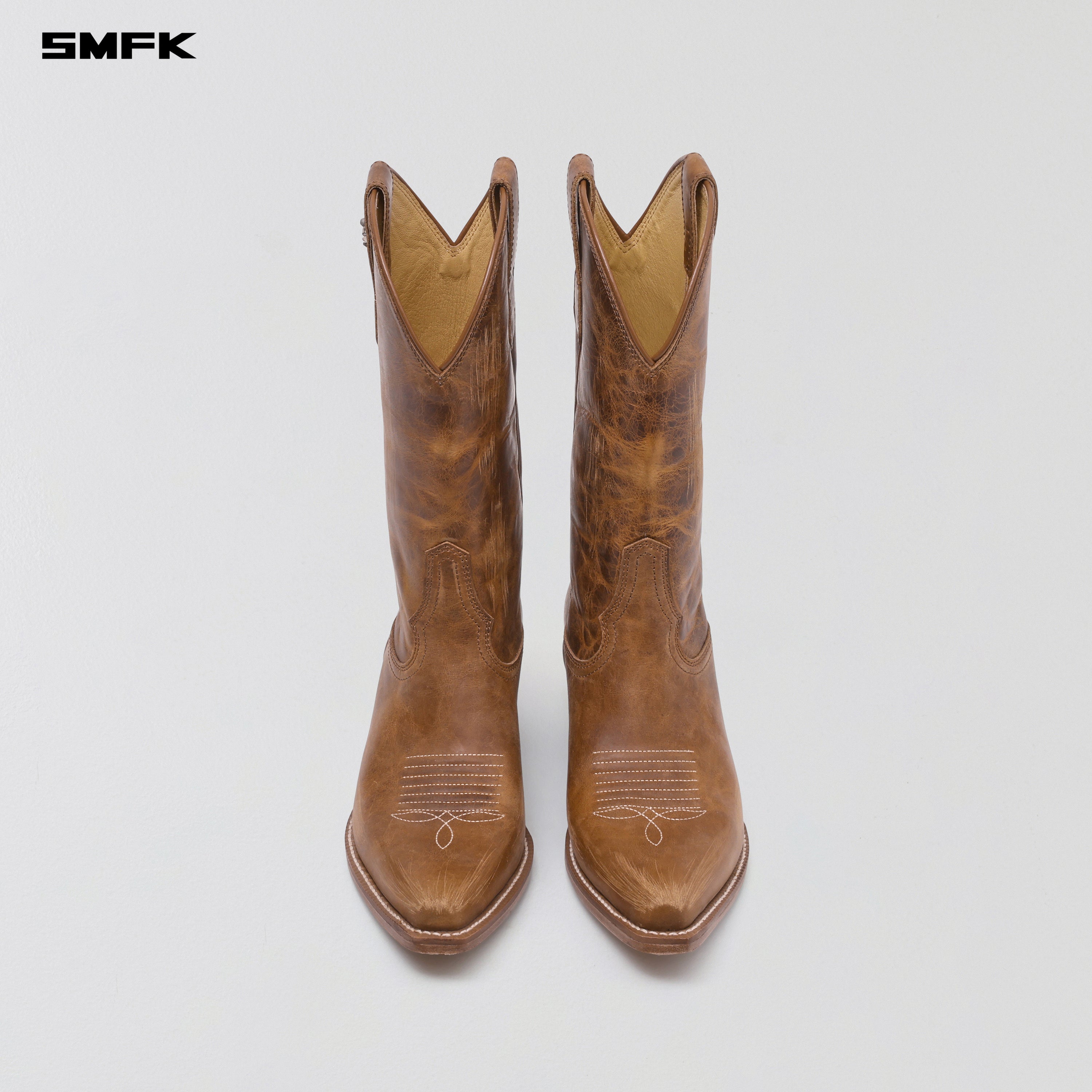 VINTAGE NOMADIC LEATHER COWBOY BOOTS/HANDMADE WILD BROWN