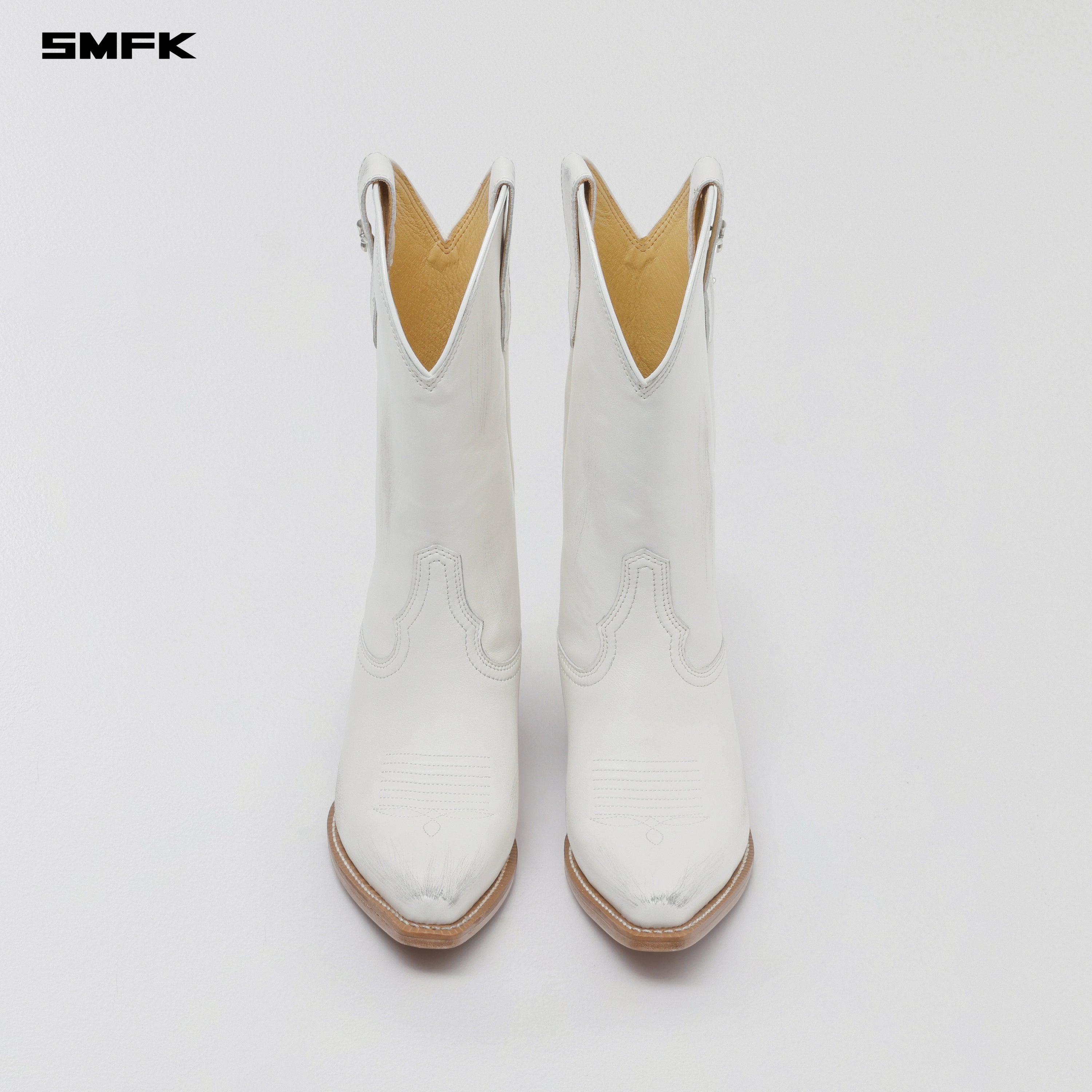 VINTAGE NOMADIC LEATHER COWBOY BOOTS/HANDMADE CLOUD WHITE