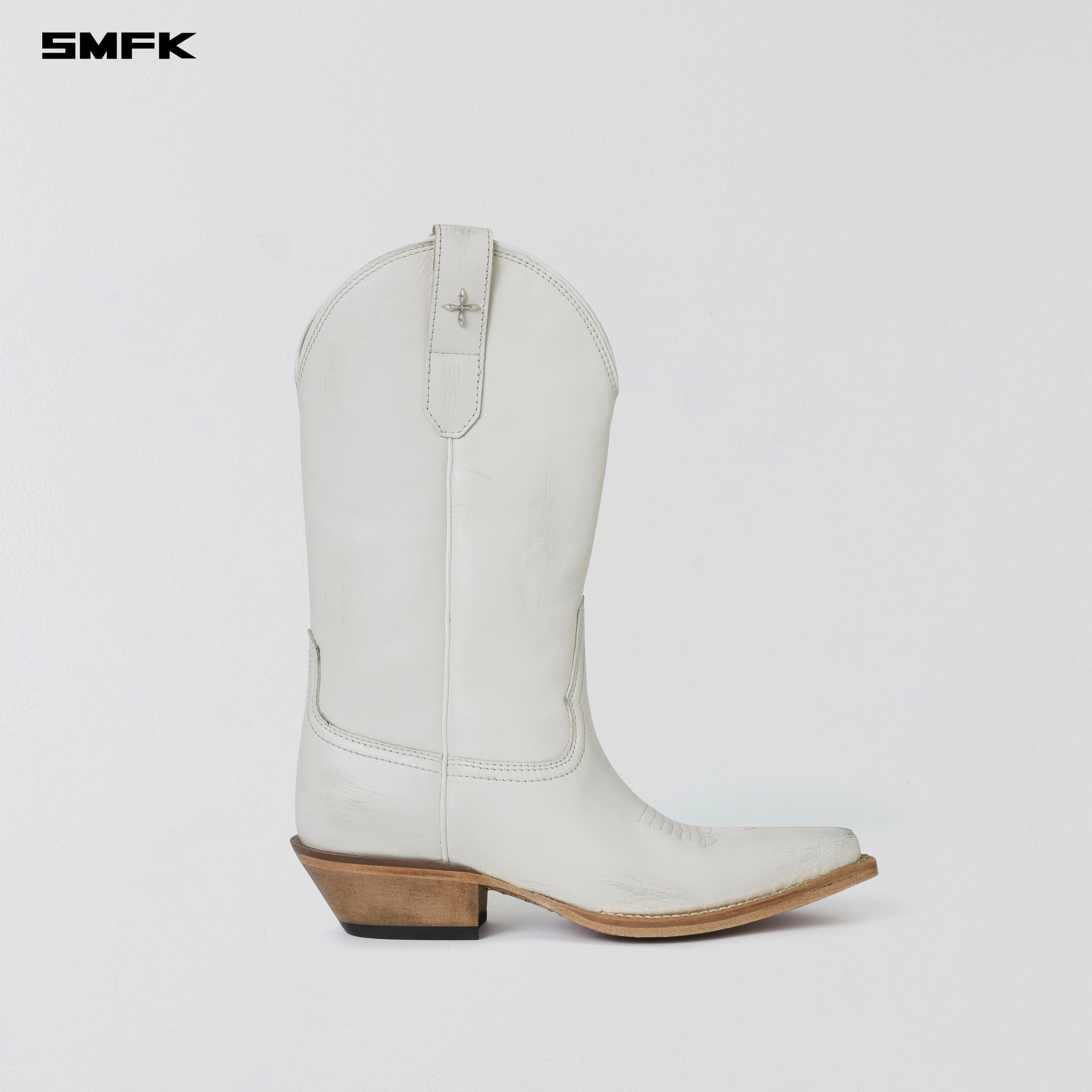 VINTAGE NOMADIC LEATHER COWBOY BOOTS/HANDMADE CLOUD WHITE
