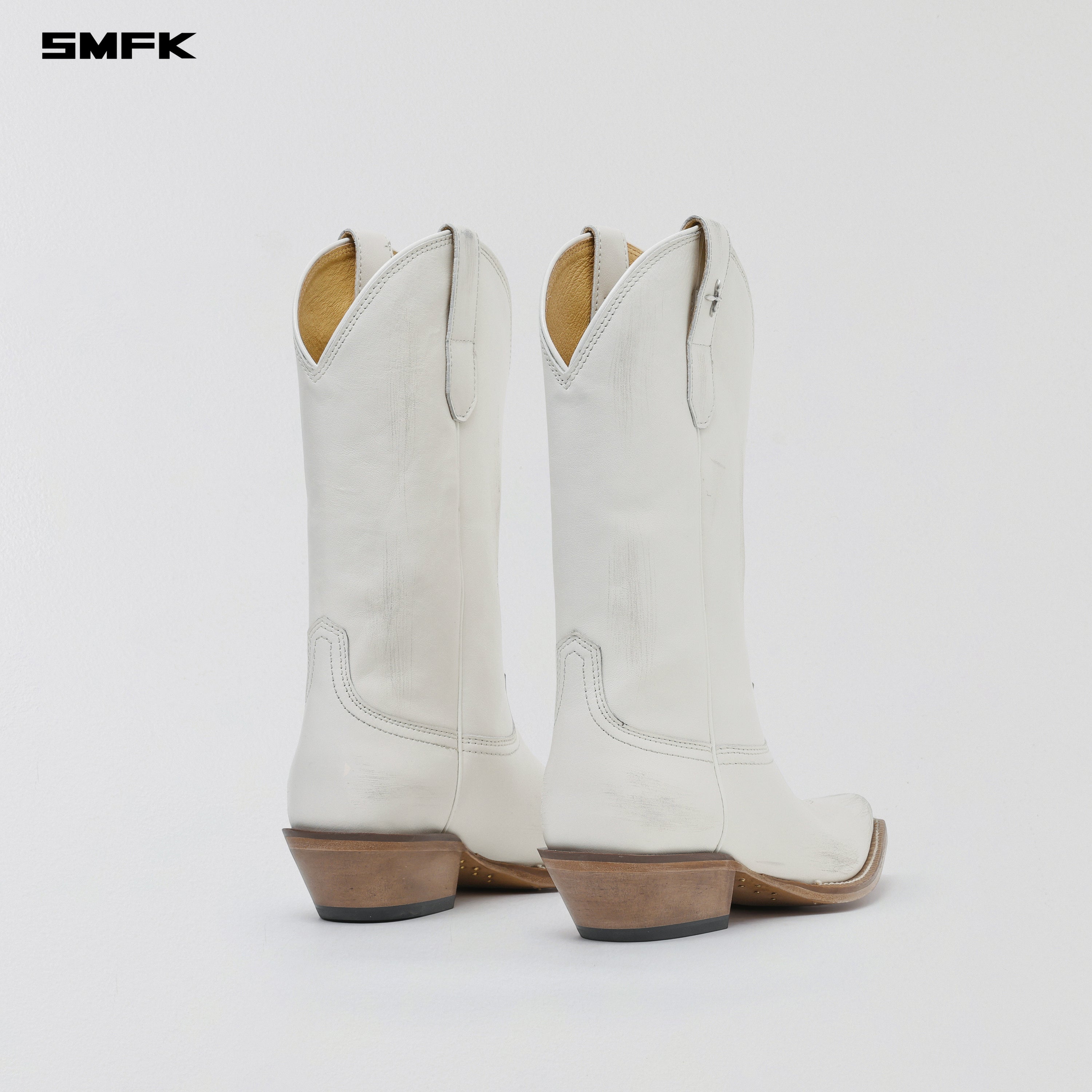 VINTAGE NOMADIC LEATHER COWBOY BOOTS/HANDMADE CLOUD WHITE