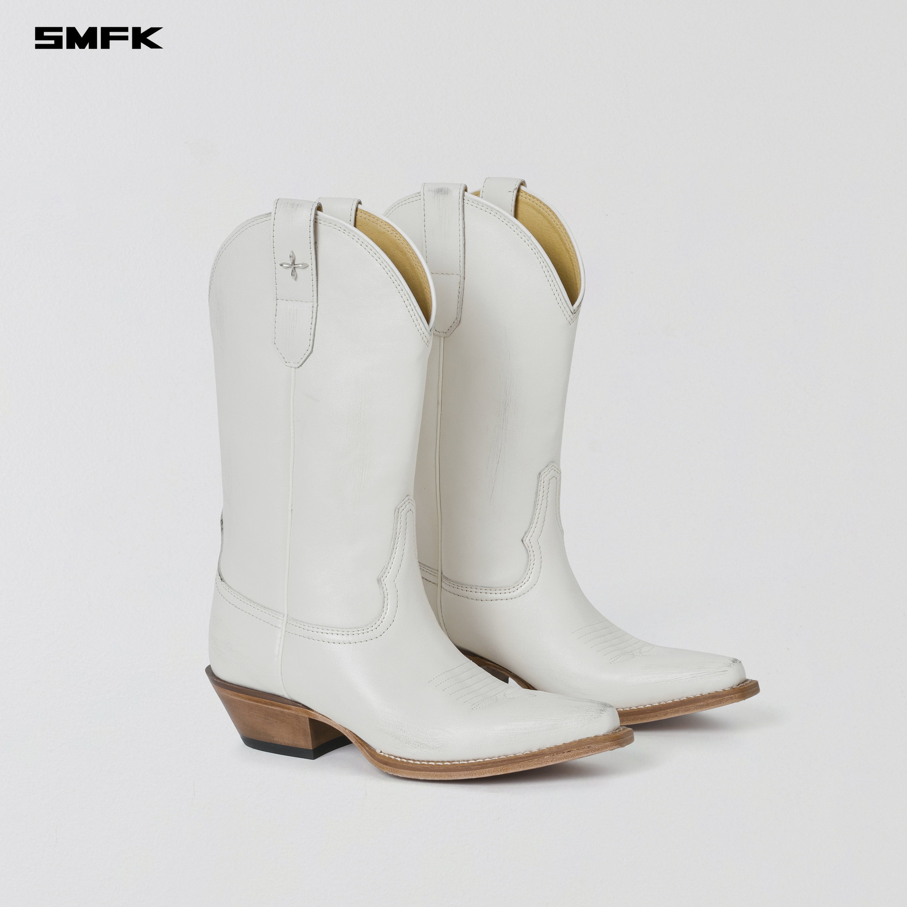 VINTAGE NOMADIC LEATHER COWBOY BOOTS/HANDMADE CLOUD WHITE