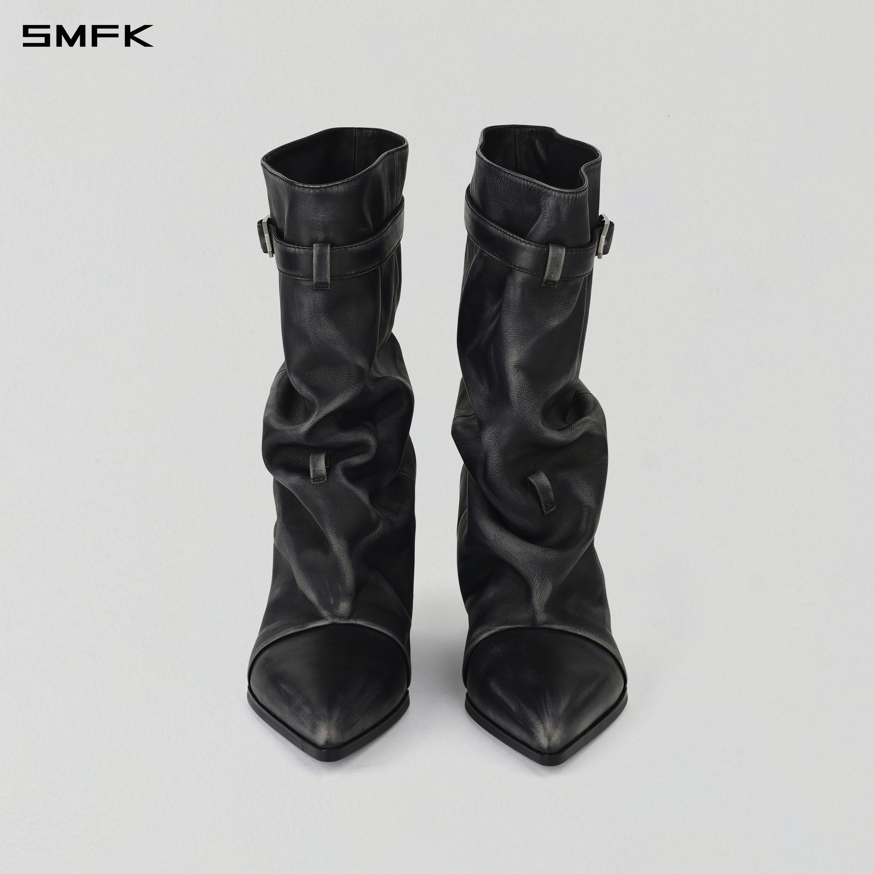 WIZARD MID-CALF COWBOY BOOTS/ HAND BURNISHED CALF/W GRAPHITE