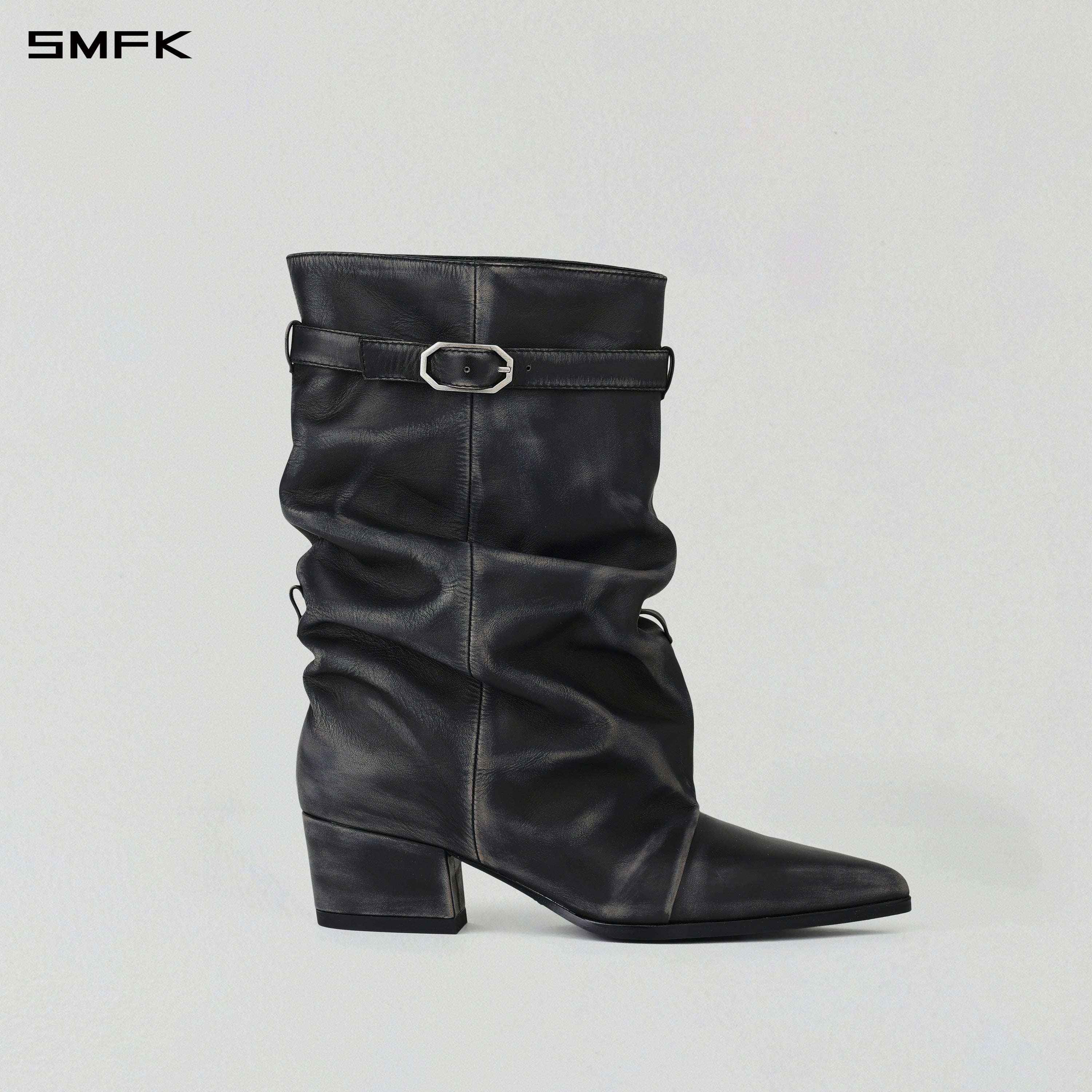 WIZARD MID-CALF COWBOY BOOTS/ HAND BURNISHED CALF/W GRAPHITE