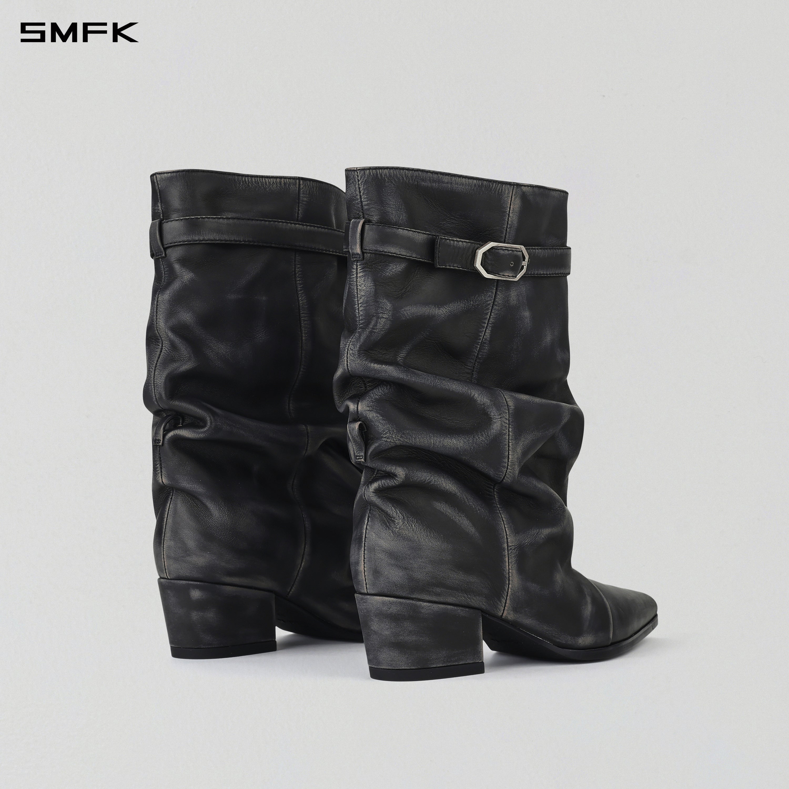 WIZARD MID-CALF COWBOY BOOTS/ HAND BURNISHED CALF/W GRAPHITE