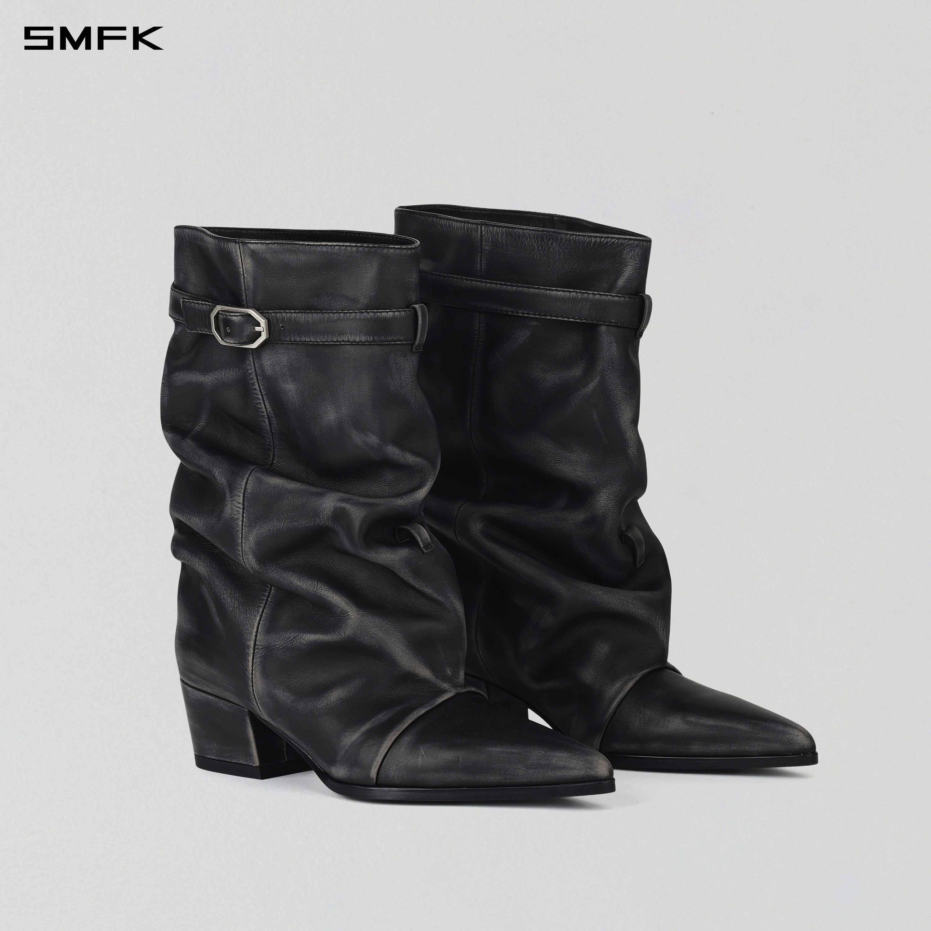 WIZARD MID-CALF COWBOY BOOTS/ HAND BURNISHED CALF/W GRAPHITE