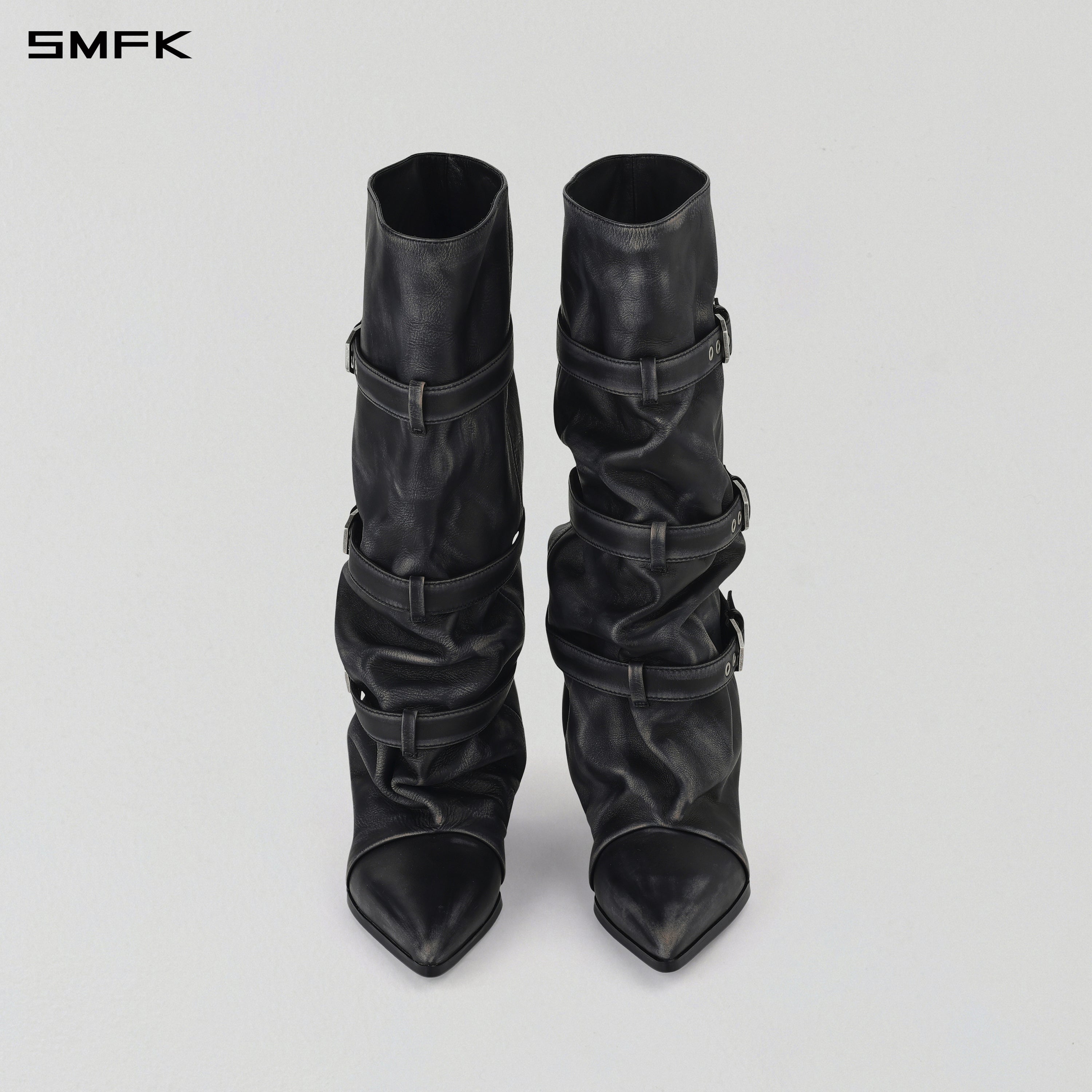 WIZARD HIGH-CALF COWBOY BOOTS/ HAND BURNISHED CALF/W GRAPHITE