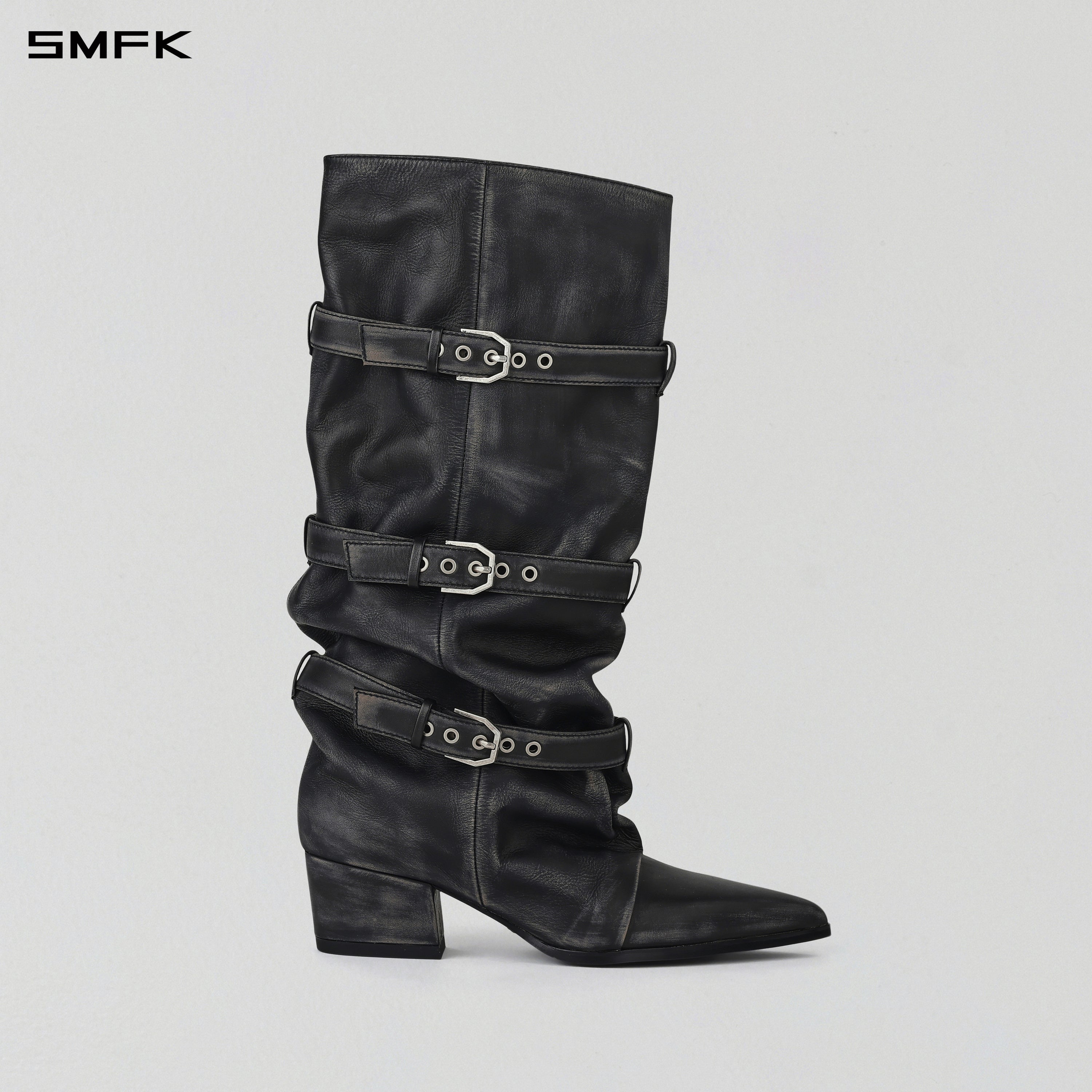 WIZARD HIGH-CALF COWBOY BOOTS/ HAND BURNISHED CALF/W GRAPHITE