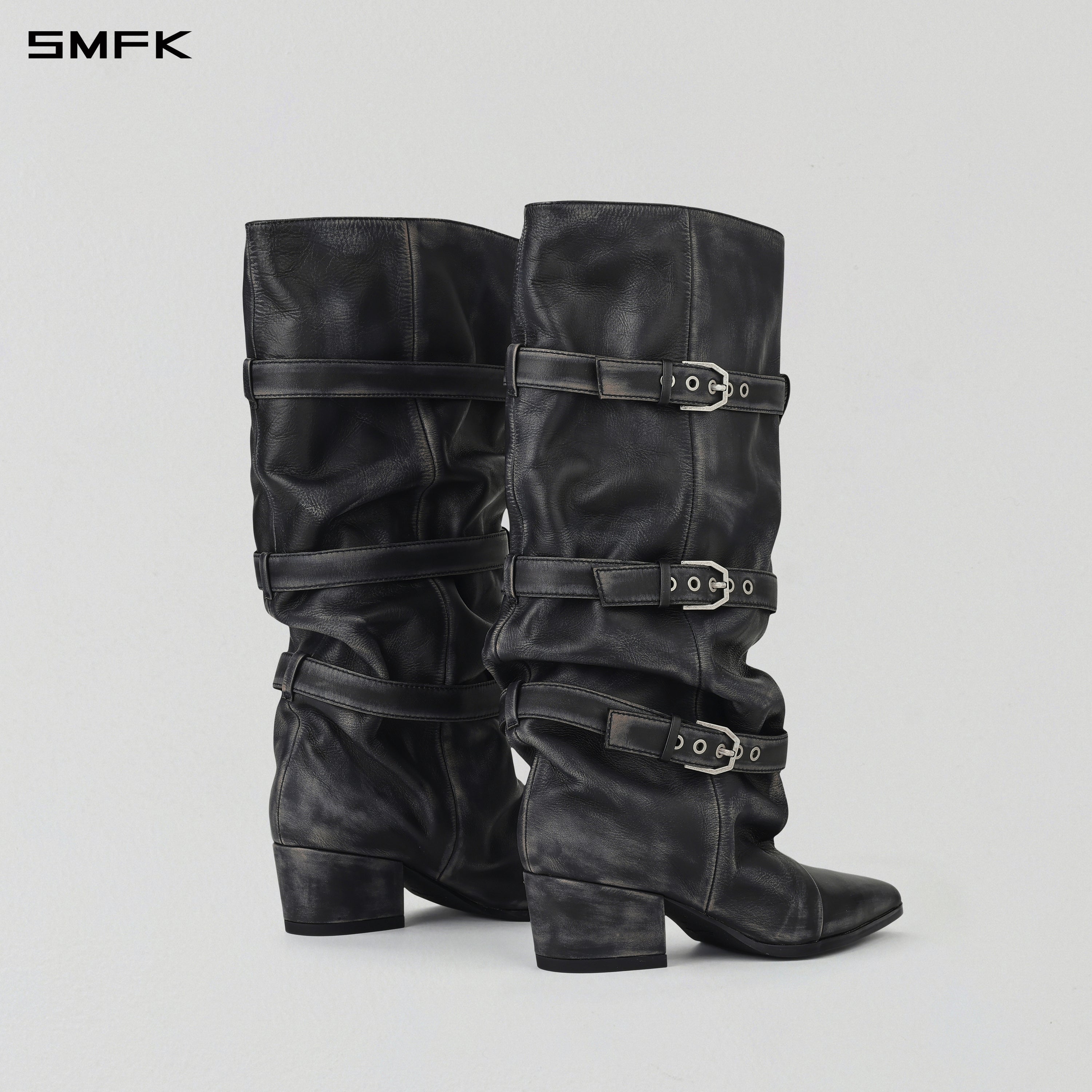 WIZARD HIGH-CALF COWBOY BOOTS/ HAND BURNISHED CALF/W GRAPHITE