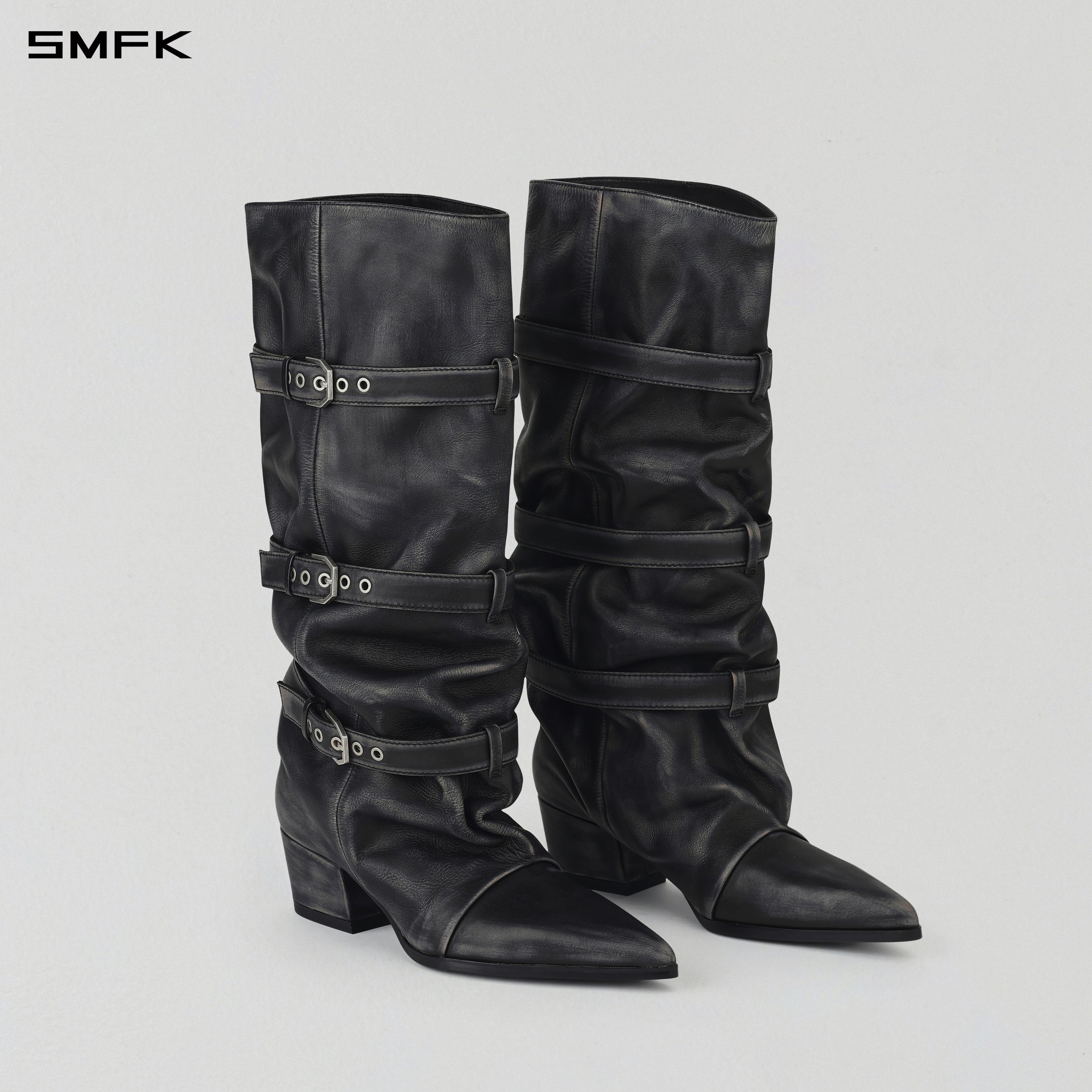 WIZARD HIGH-CALF COWBOY BOOTS/ HAND BURNISHED CALF/W GRAPHITE