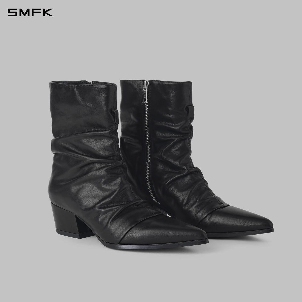 WIZARD CREASE MID-CALF THICK HEEL BOOTS/CALF/W WILD BLACK