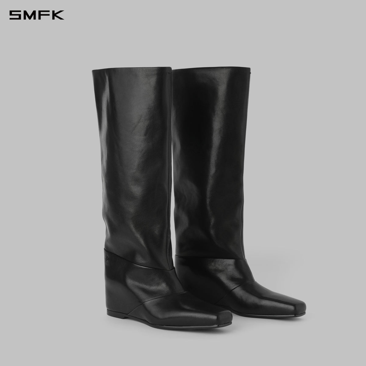 SILENT HIDDEN SOFT LEATHER KNEE-HIGH BOOTS/CALF/W WILD BLACK