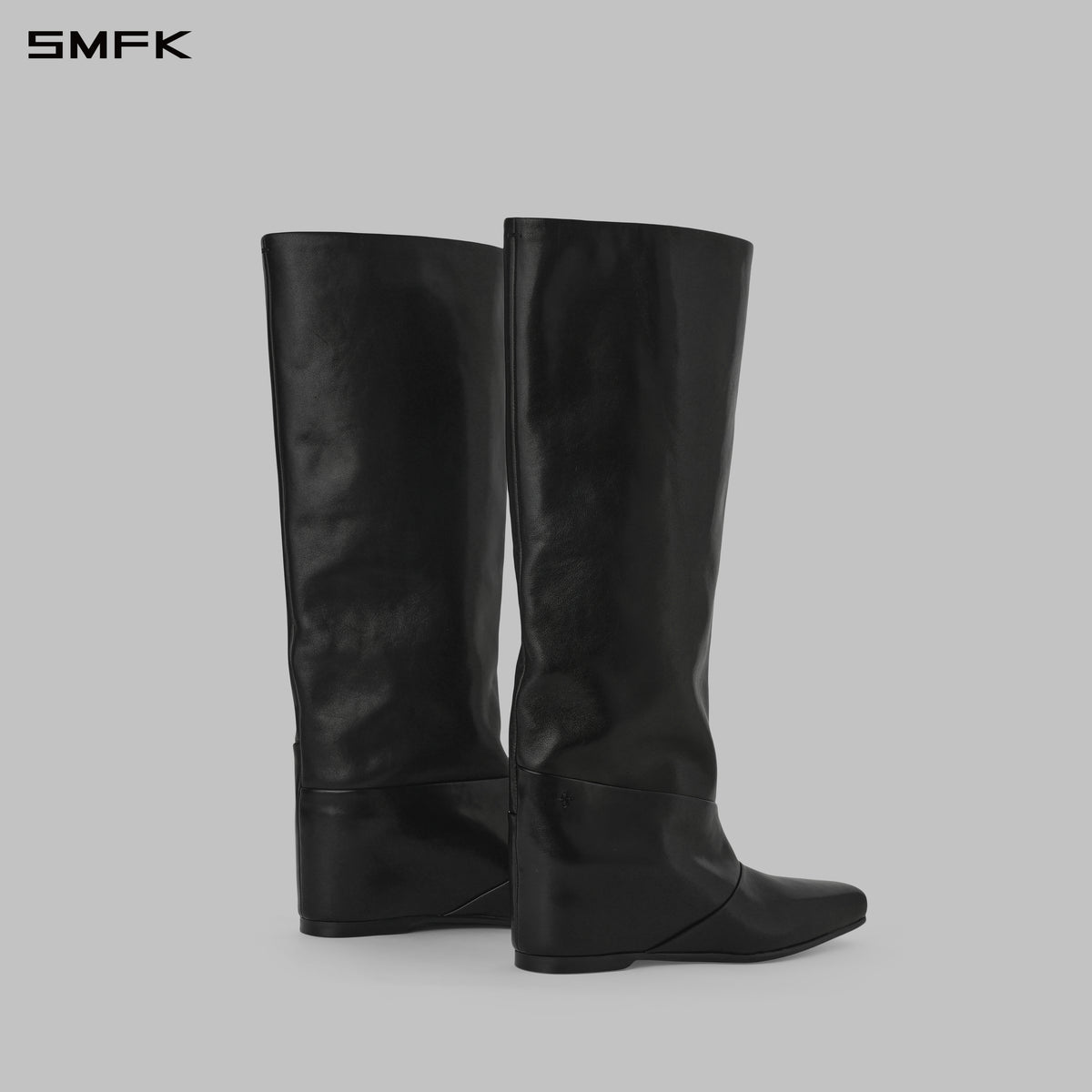 SILENT HIDDEN SOFT LEATHER KNEE-HIGH BOOTS/CALF/W WILD BLACK