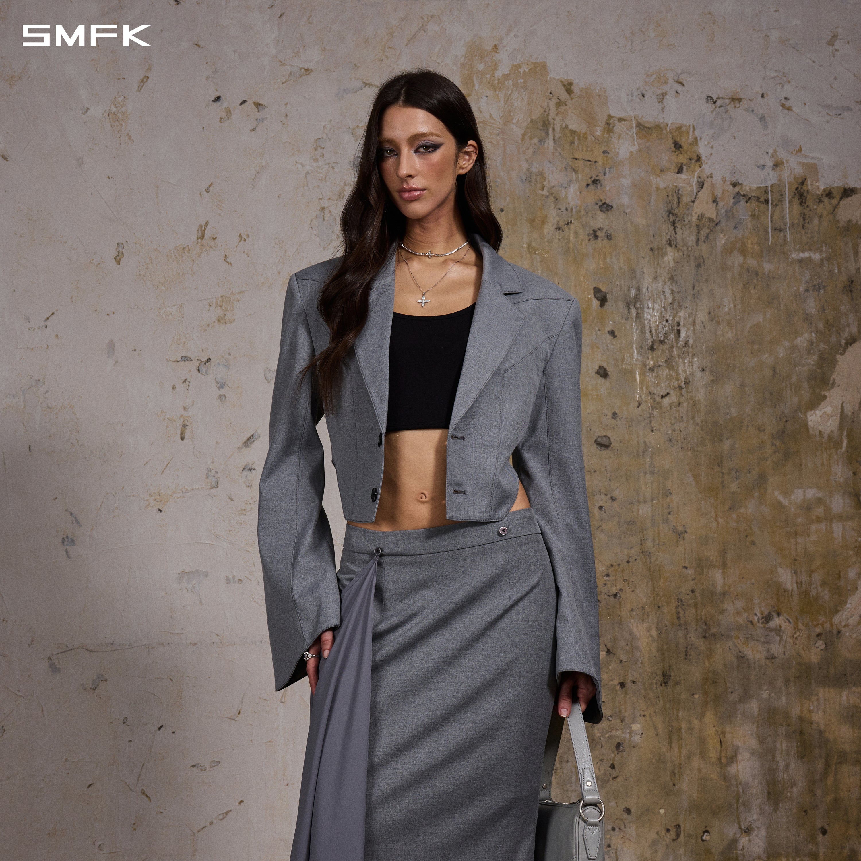 MYTH AEOLUS SHORT EVENING SUIT/POLYESTER+RAYON+LYOCELL GLACIER GREY