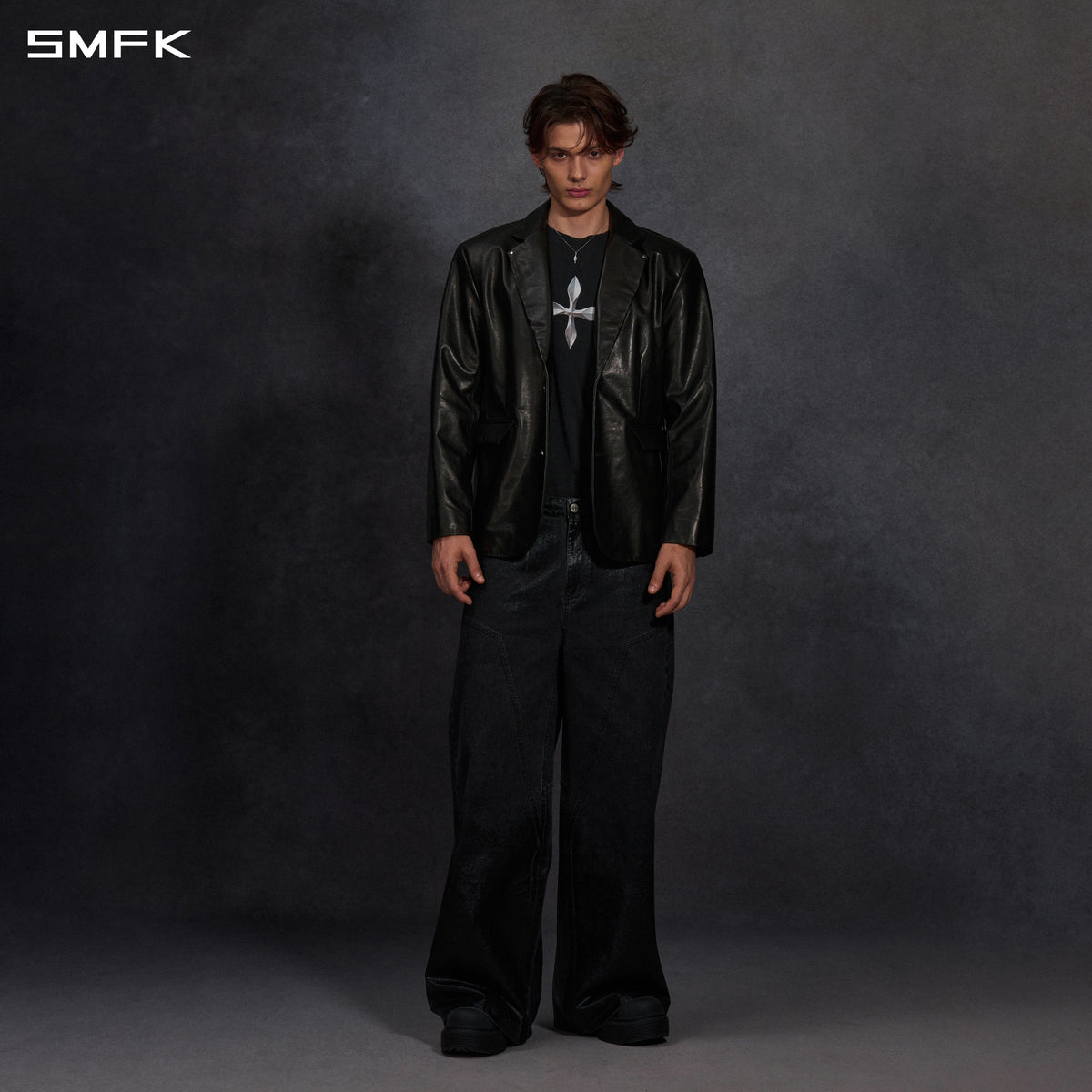 PERMANENT PROTO LEATHER SUIT/SOFT WAX CALF LEATHER/U MIDNIGHT BLACK